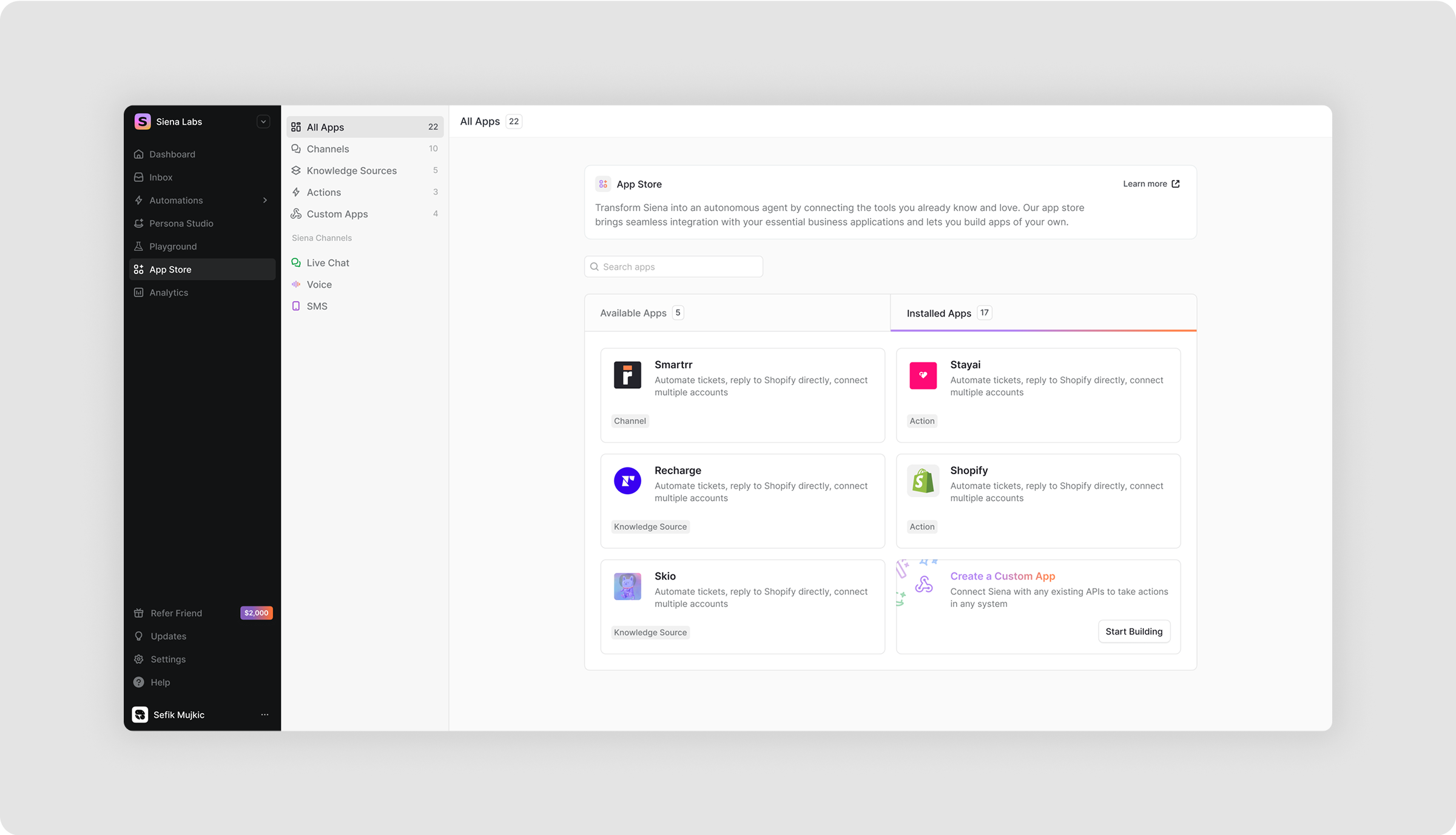 App Store in Siena Labs