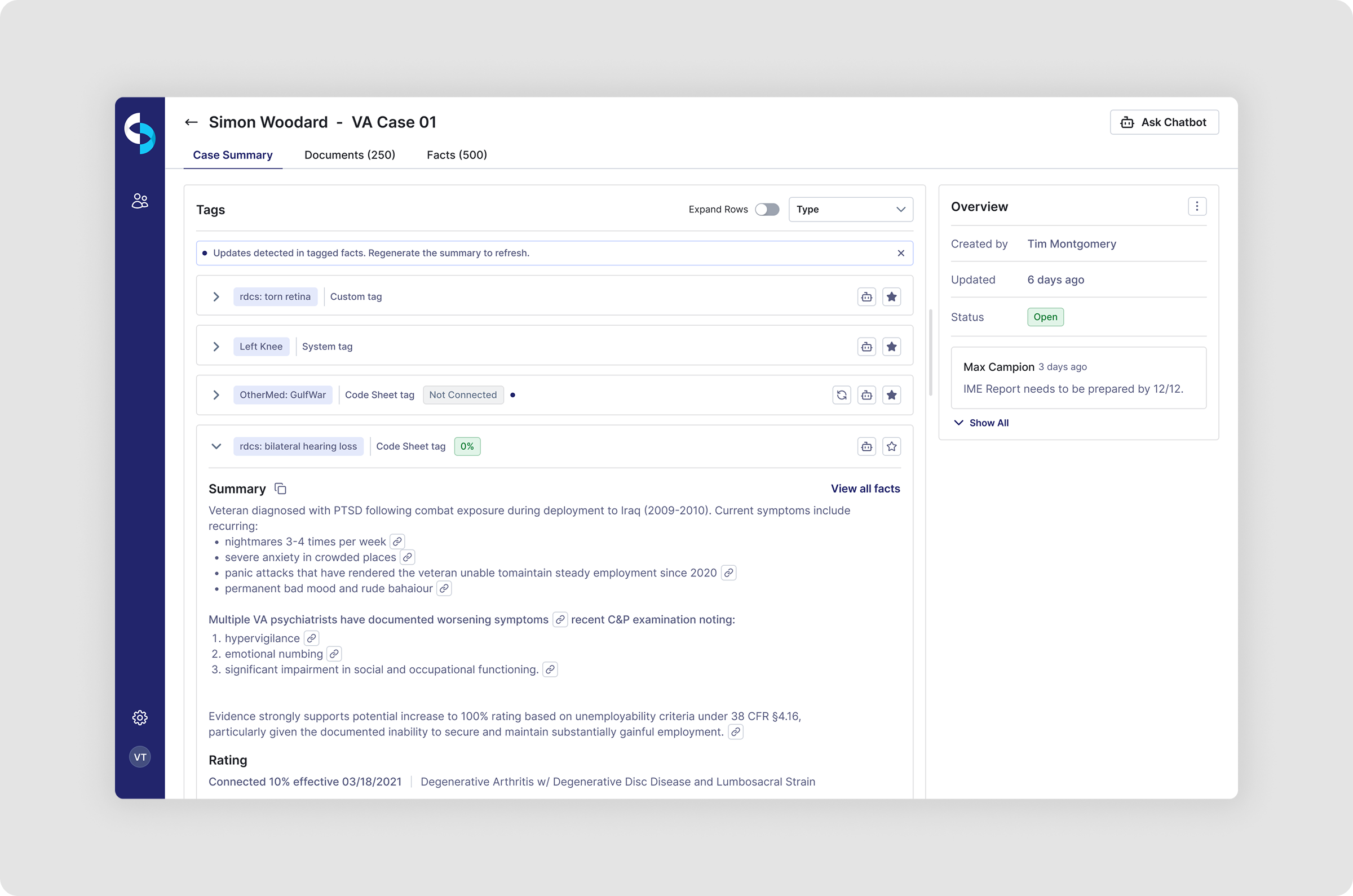Automatic tag summaries in CaseScribe