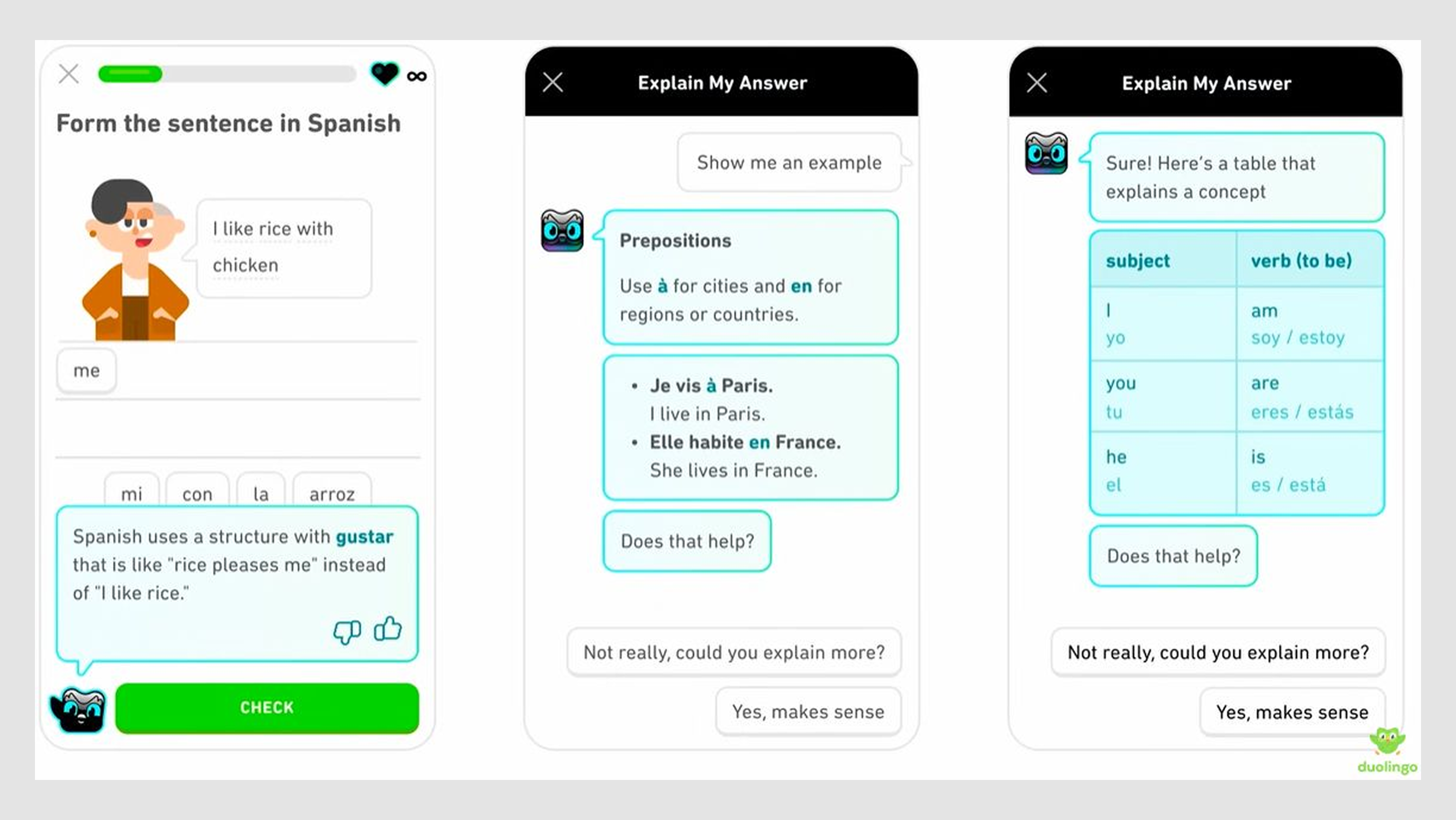 Duolingo conversational UI