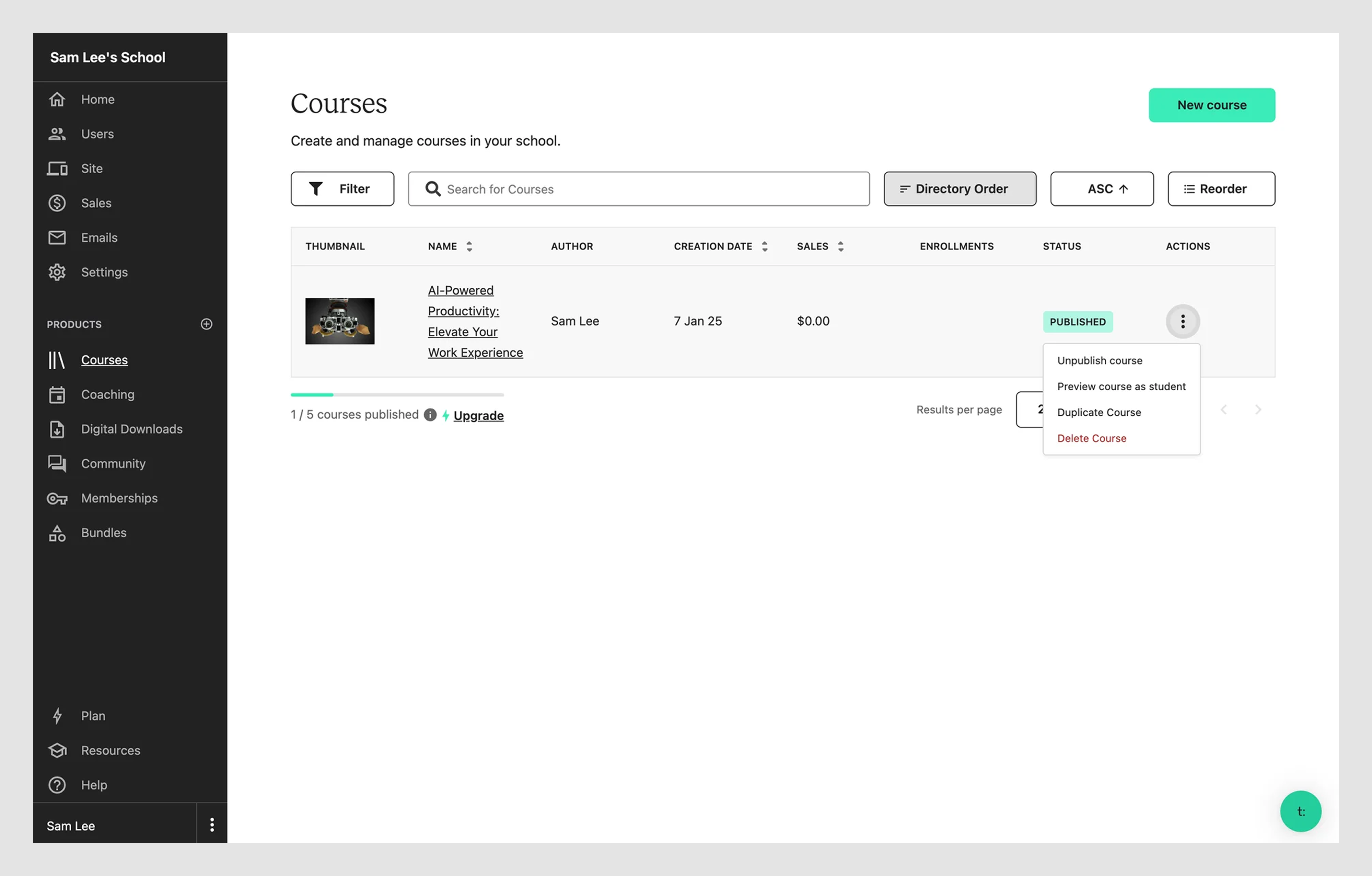 Action/contextual menu