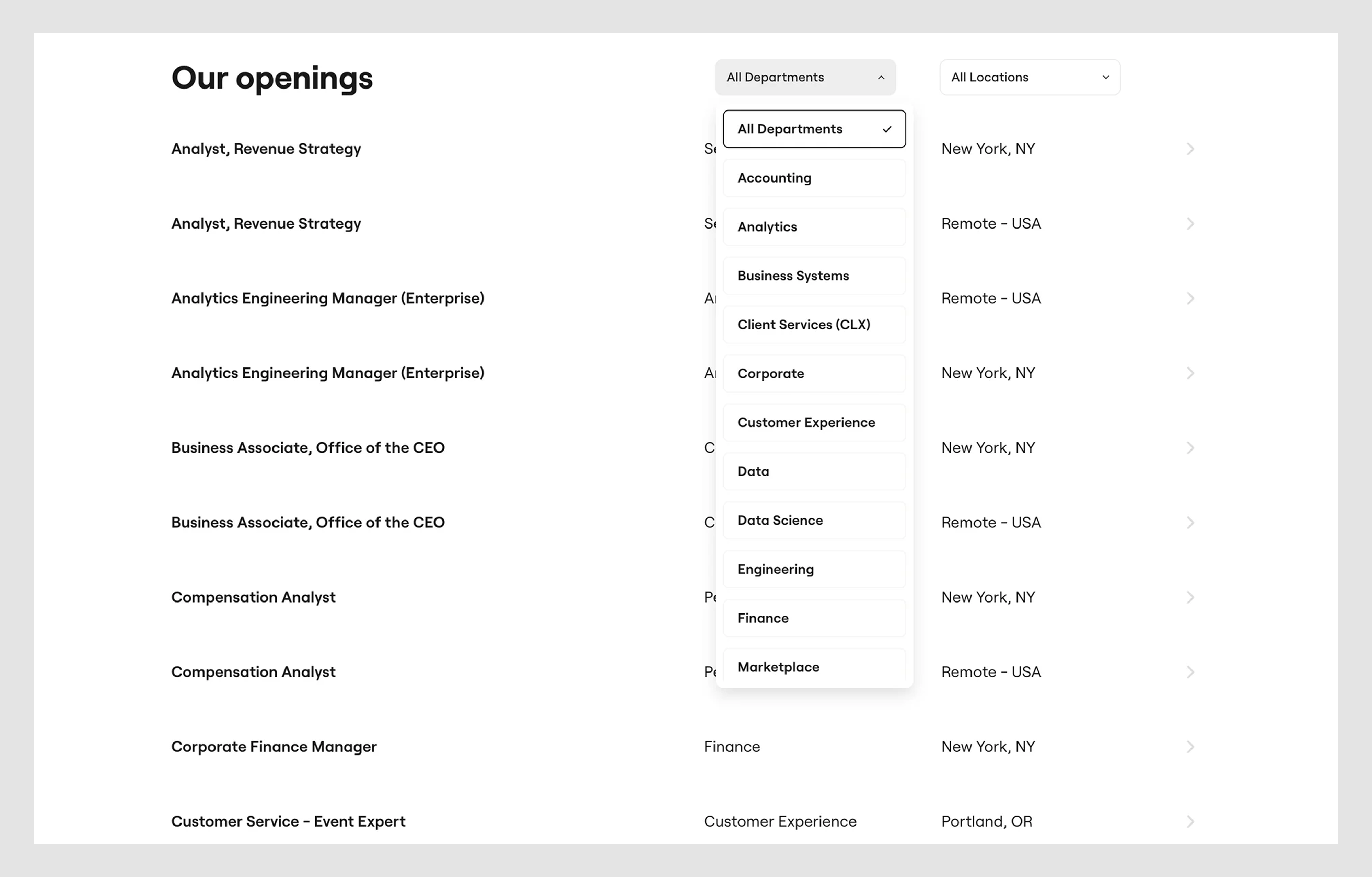 Dropdown with all options