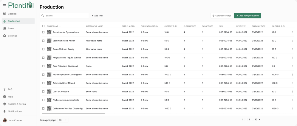 Bulk actions UI for a Plantiful platform