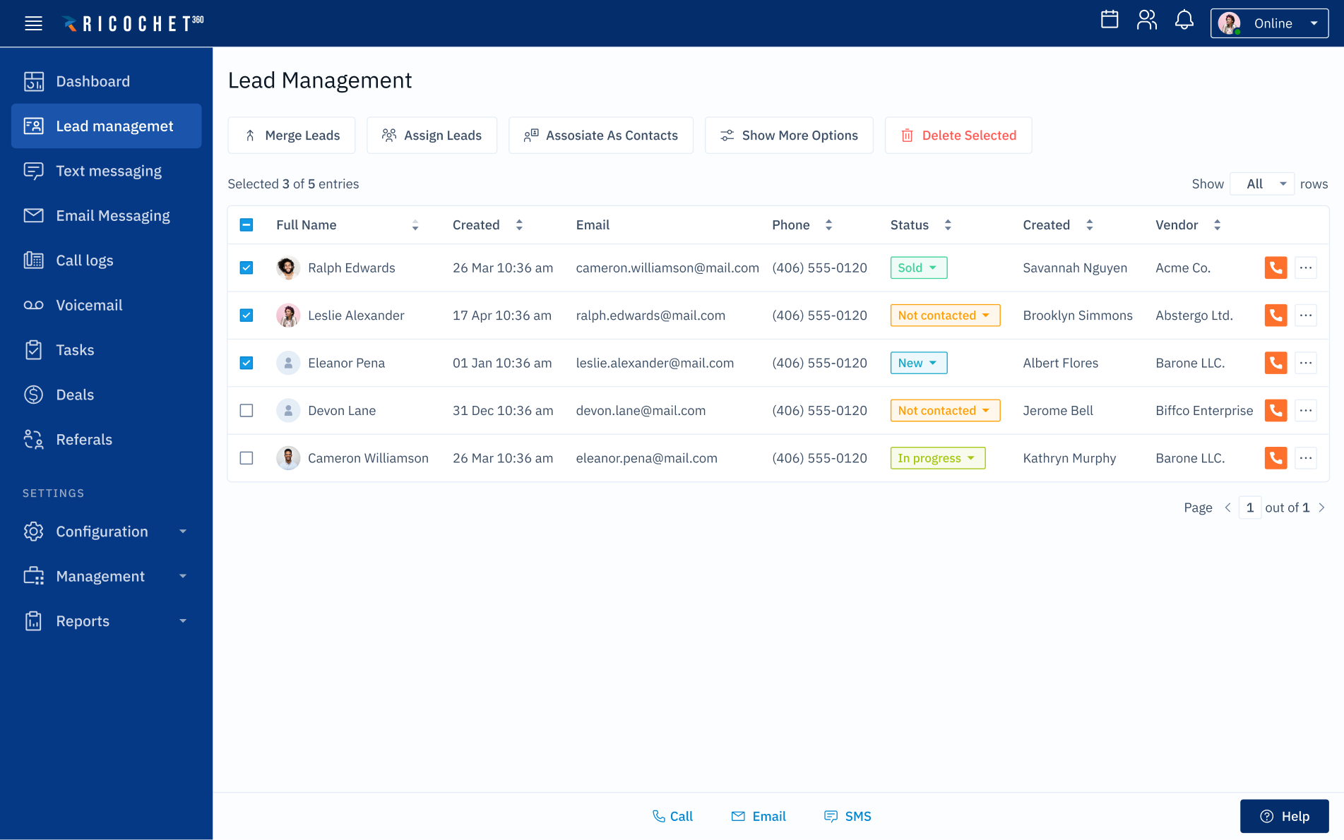 Bulk actions UX example