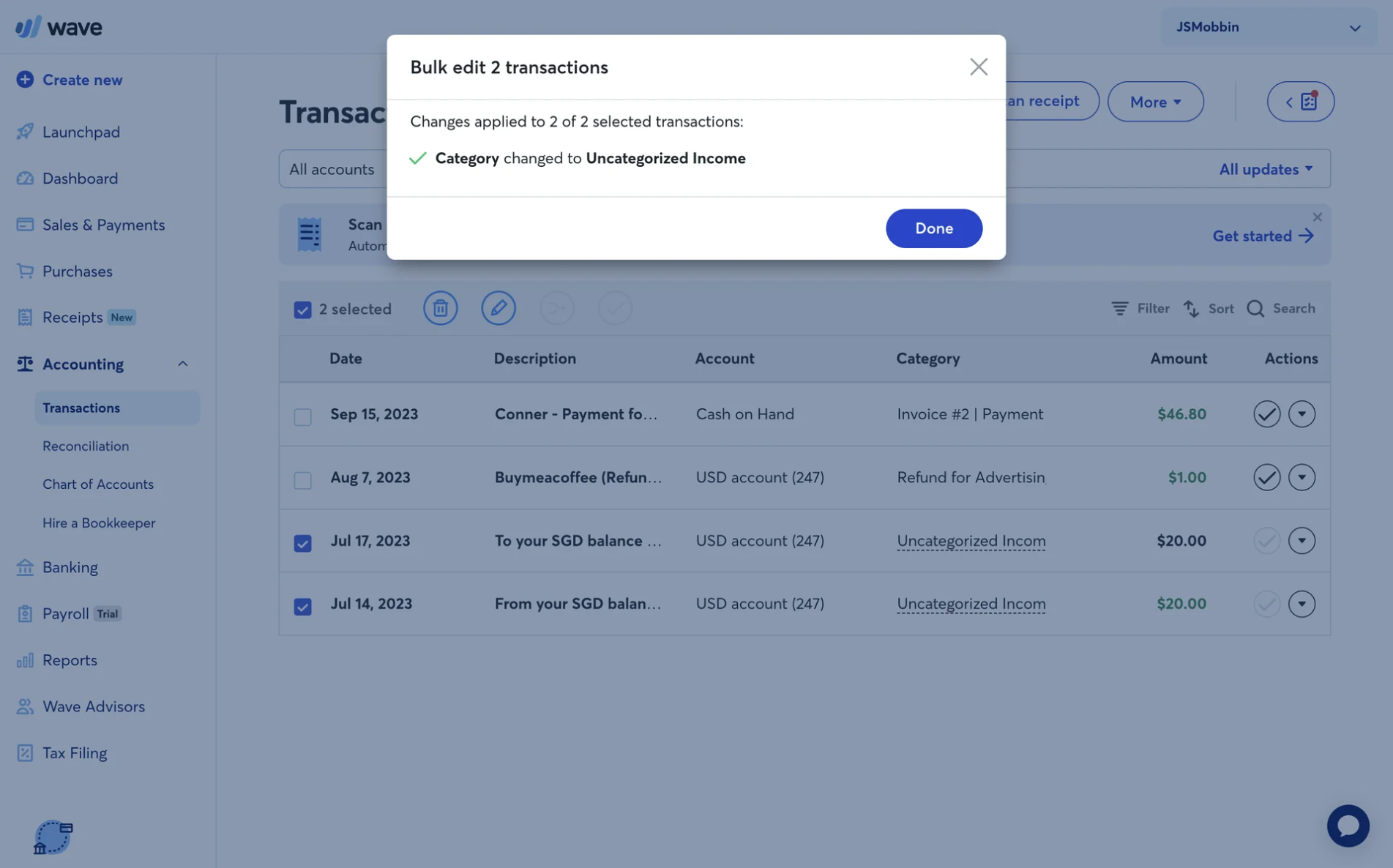 Clear feedback after bulk action