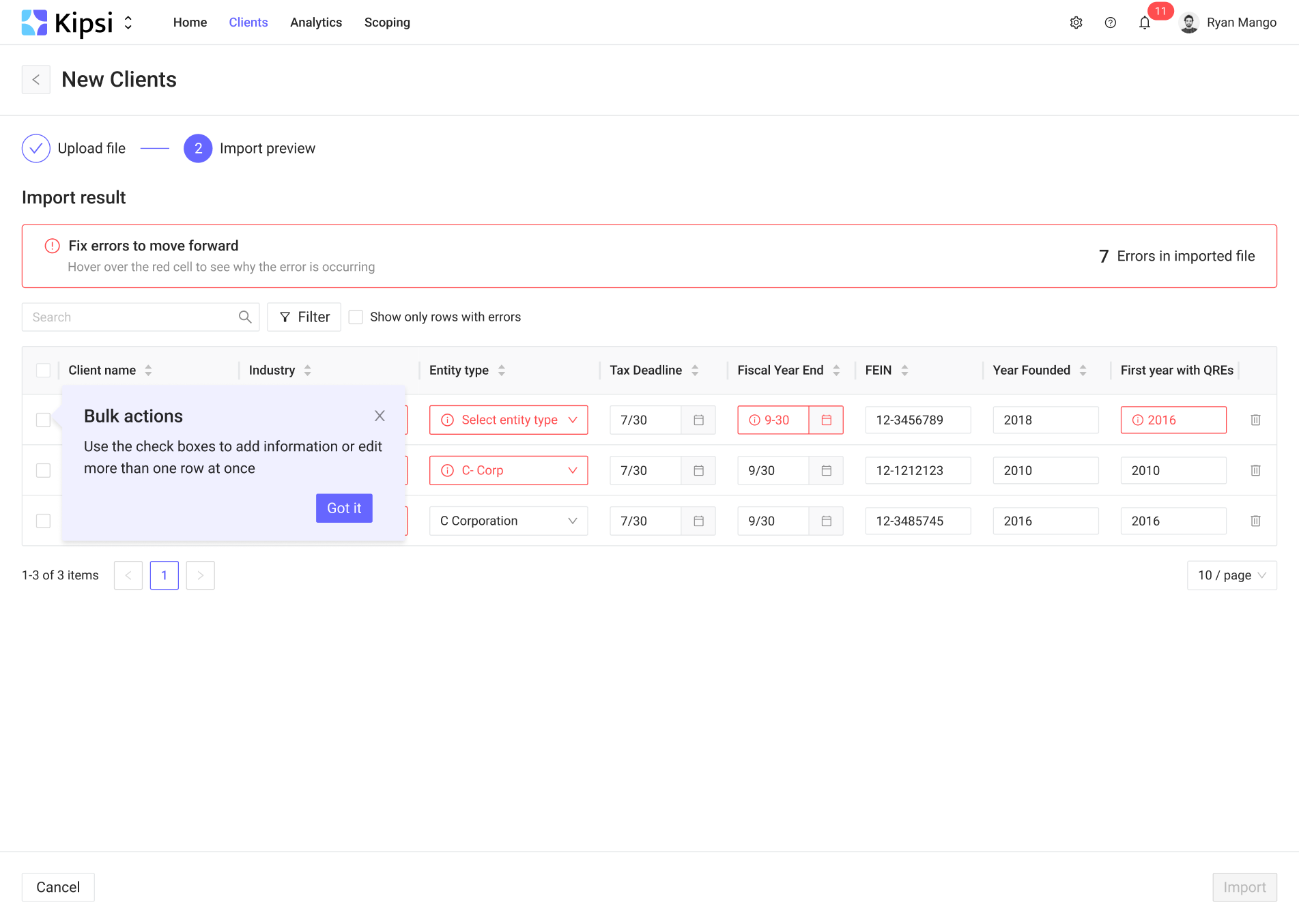 Modal that presents bulk actions