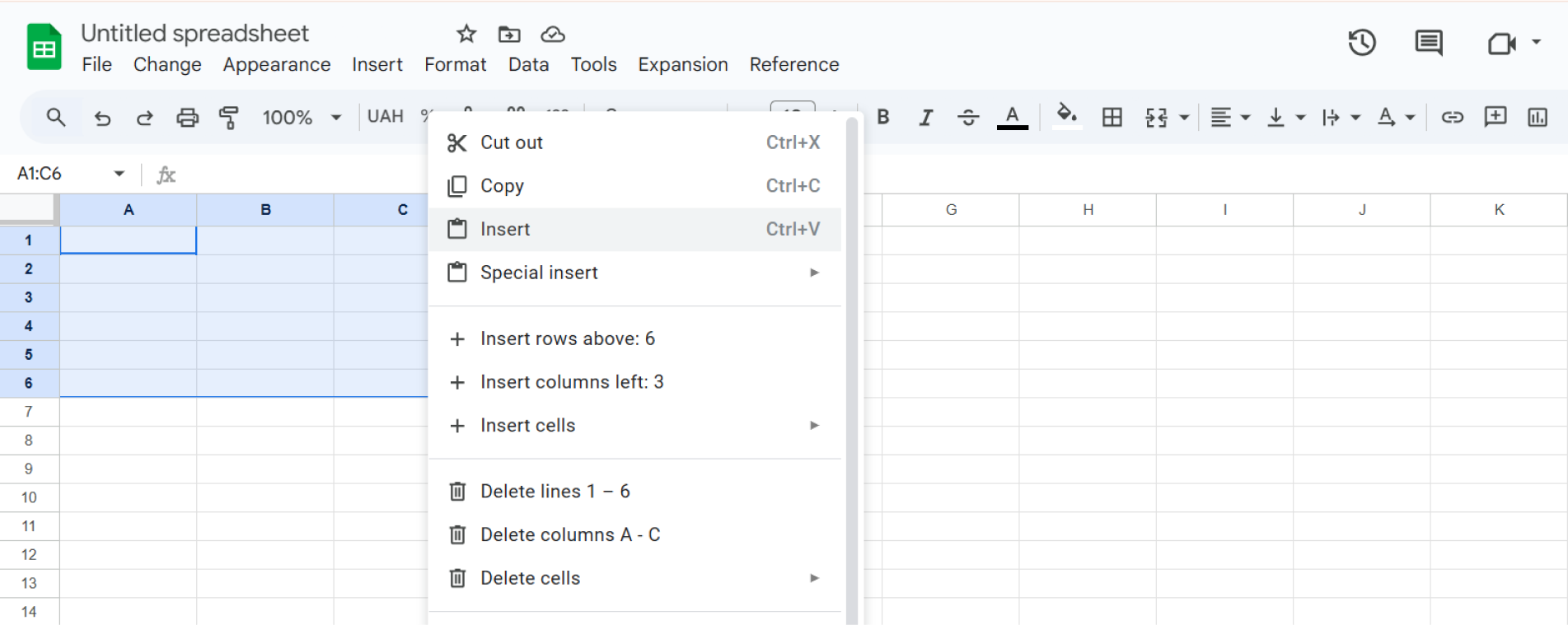 Bulk actions UI example
