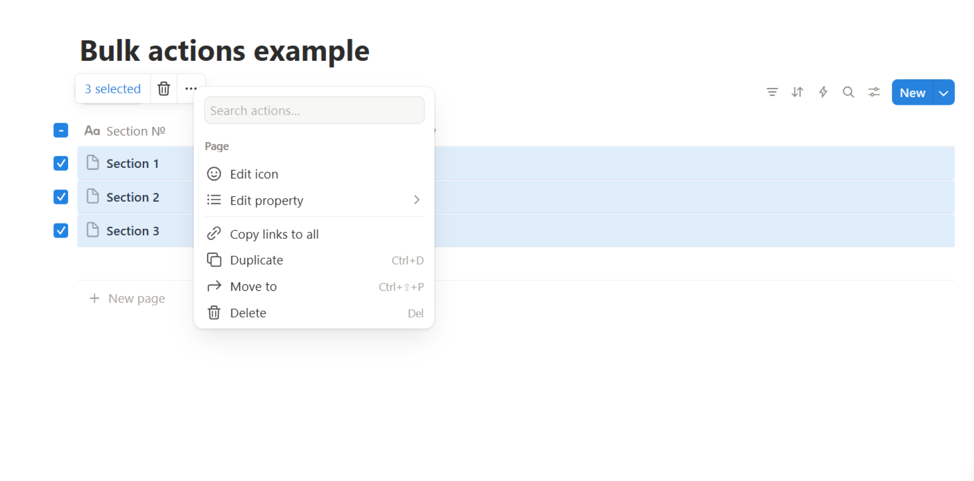 Bulk actions example