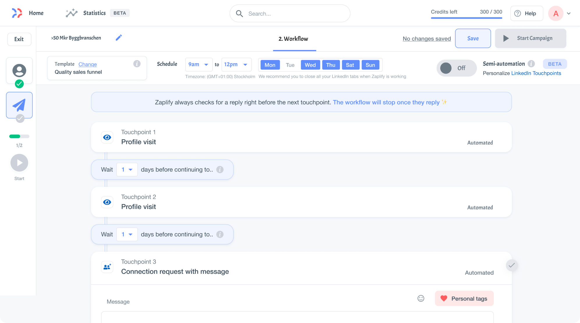 Zaplify's workspace before redesign