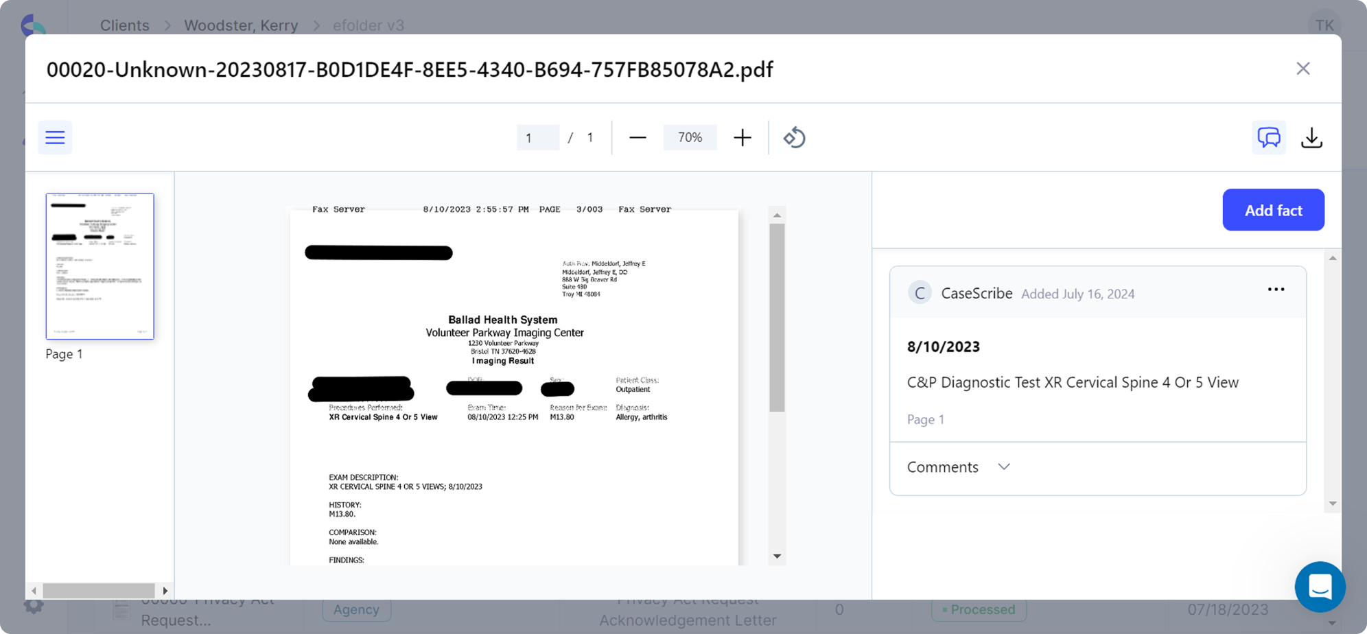 CaseScribe PDF viewer before