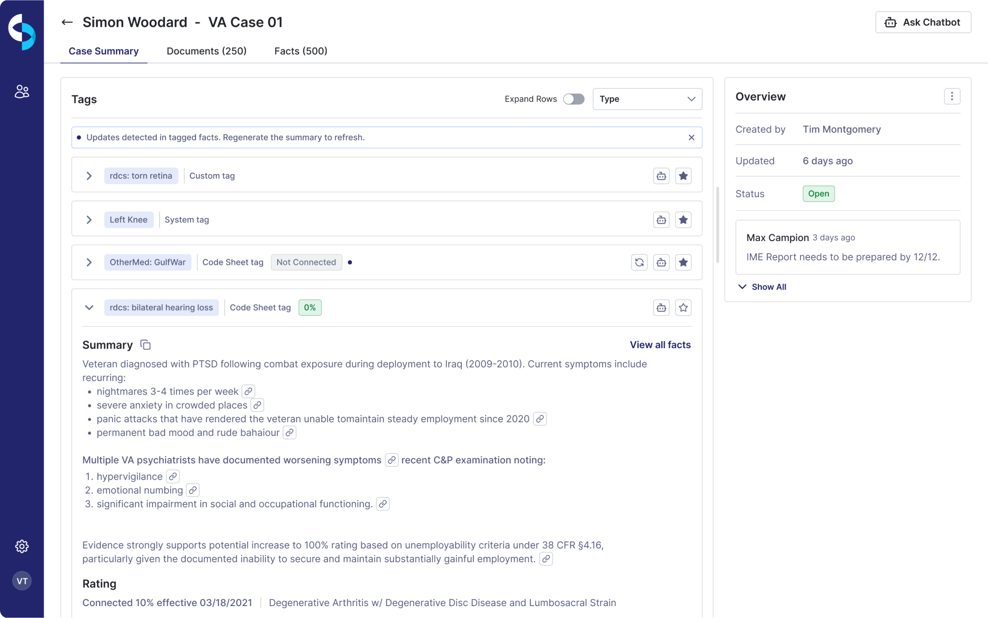 Automatic tag summaries in CaseScribe