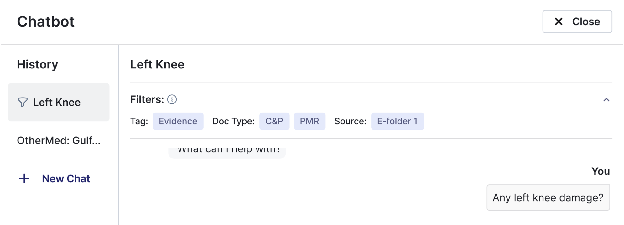 Chatbot in the Facts tab CaseScribe