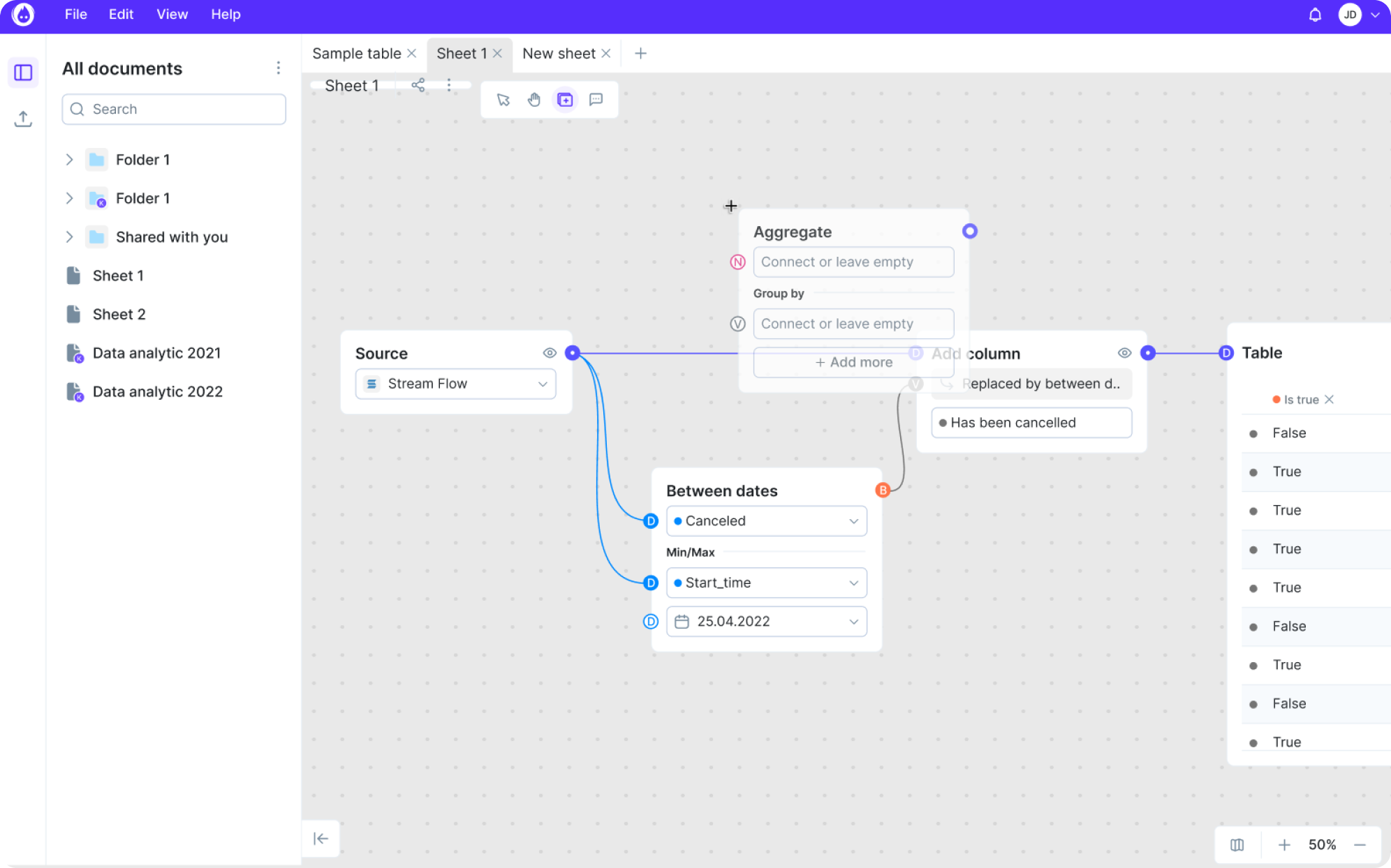 Datawisp's screens after redesign