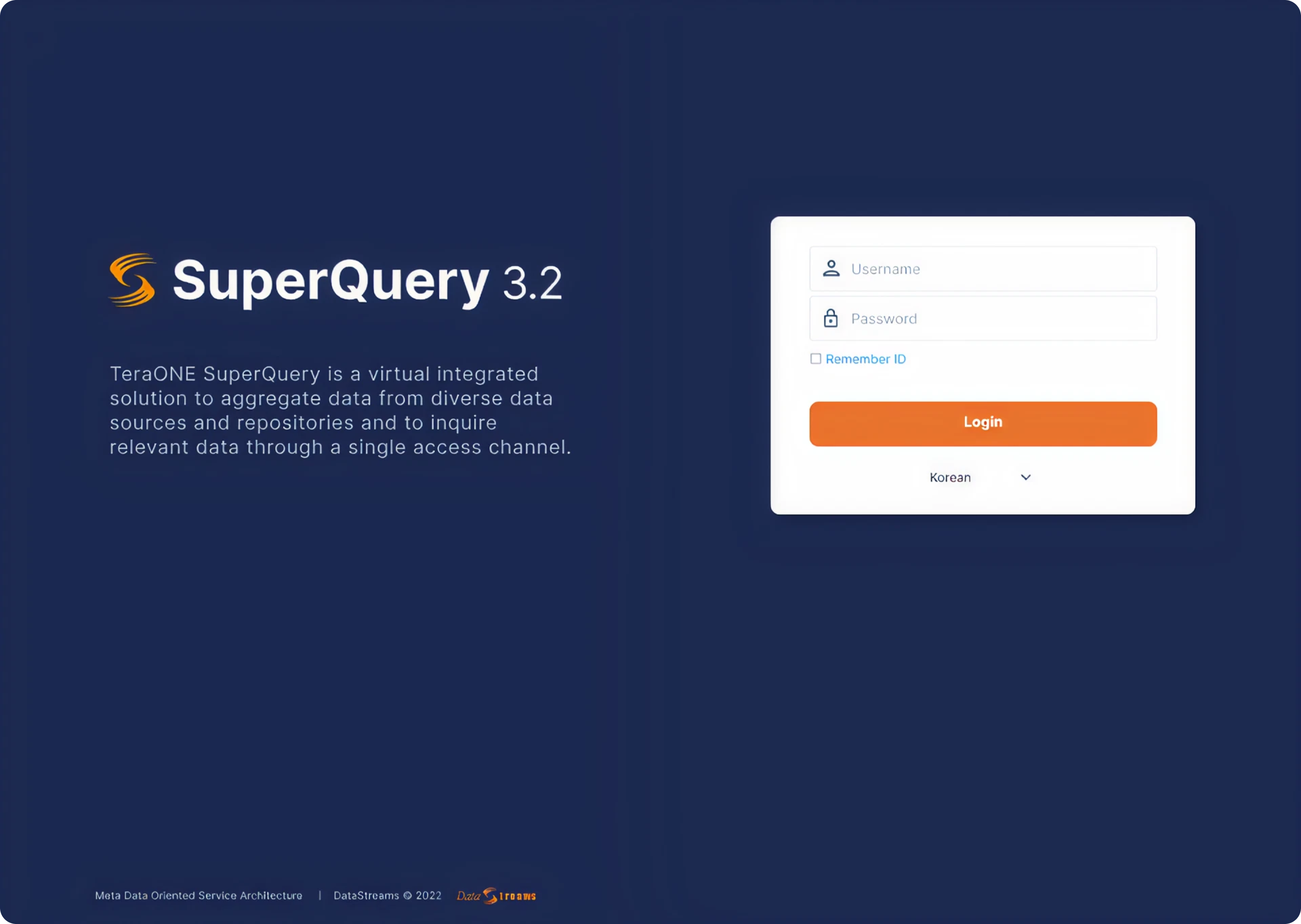 interface design of a log in screen for a data management platform