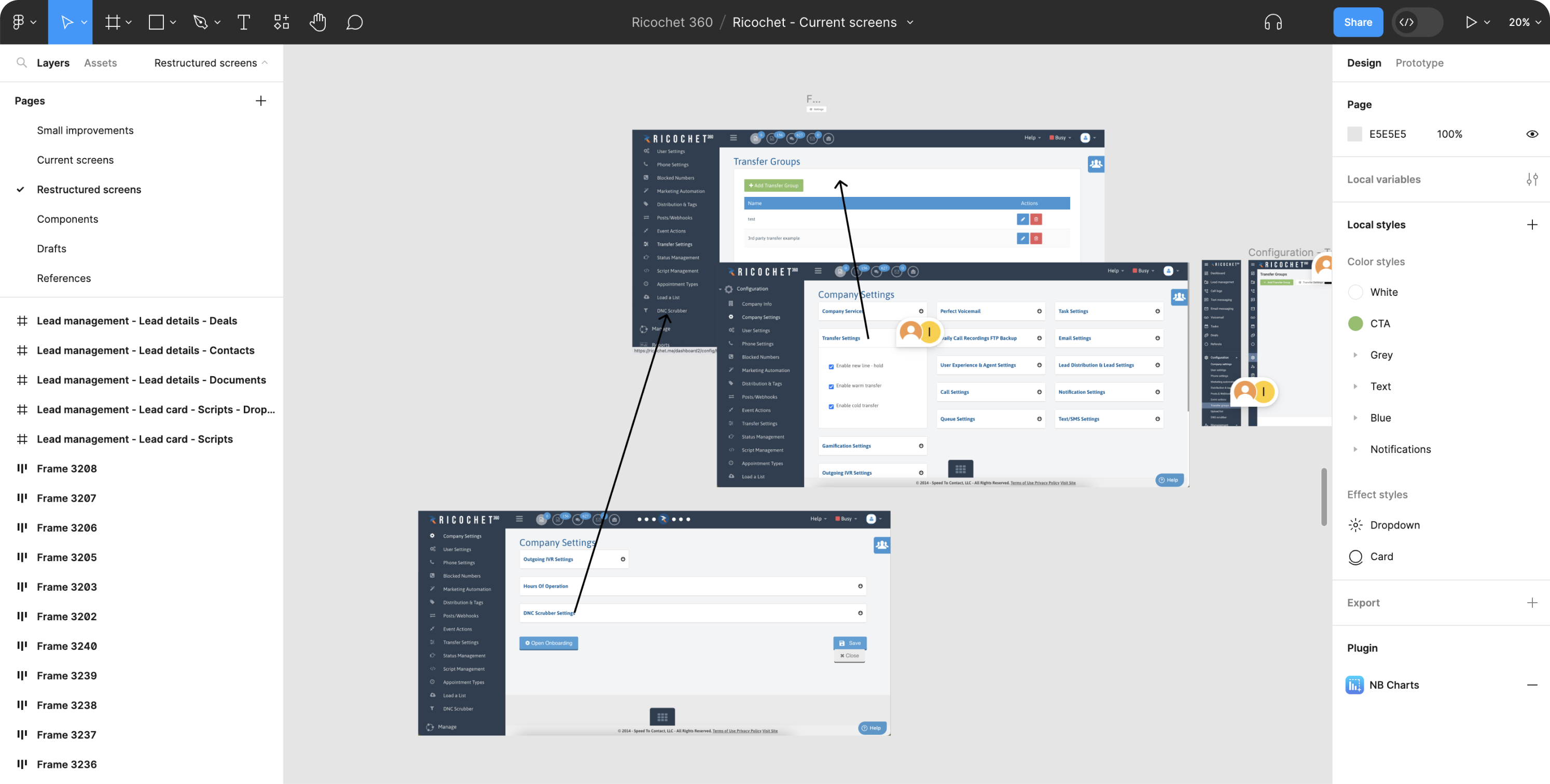 Restructuring the Ricochet's screens