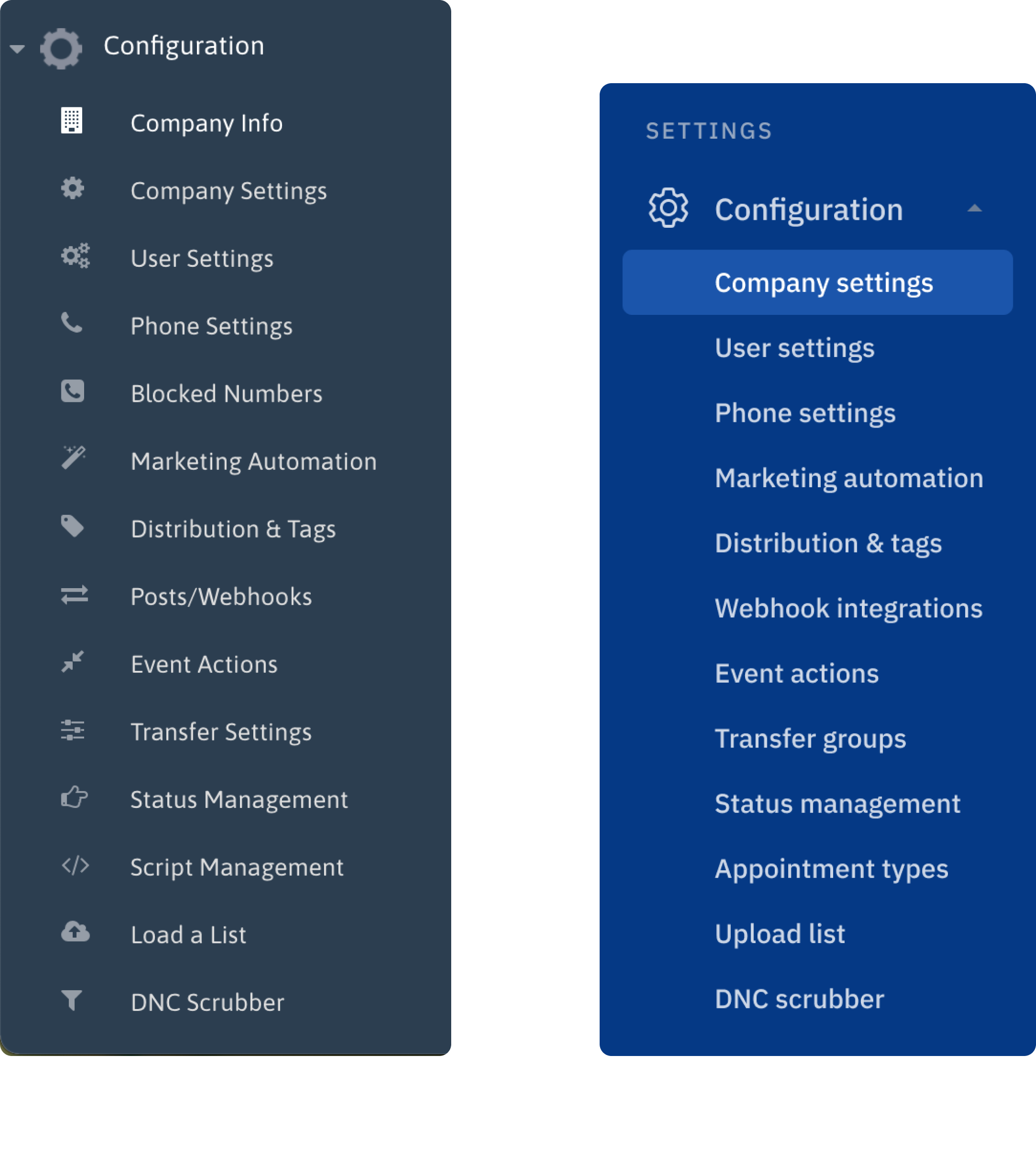 Before and after menu configuration