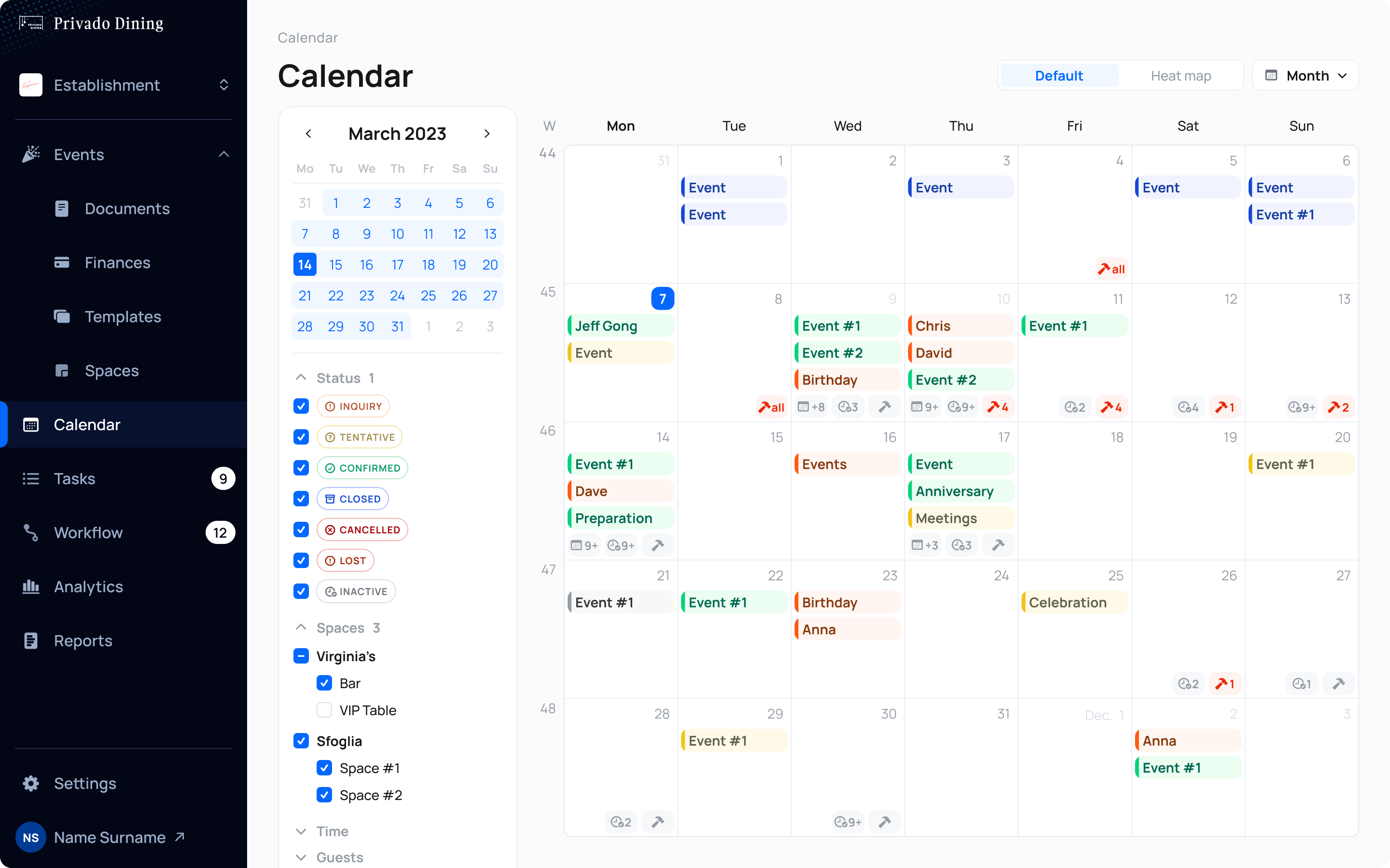 calendar UI design example for an AI-powered event management software