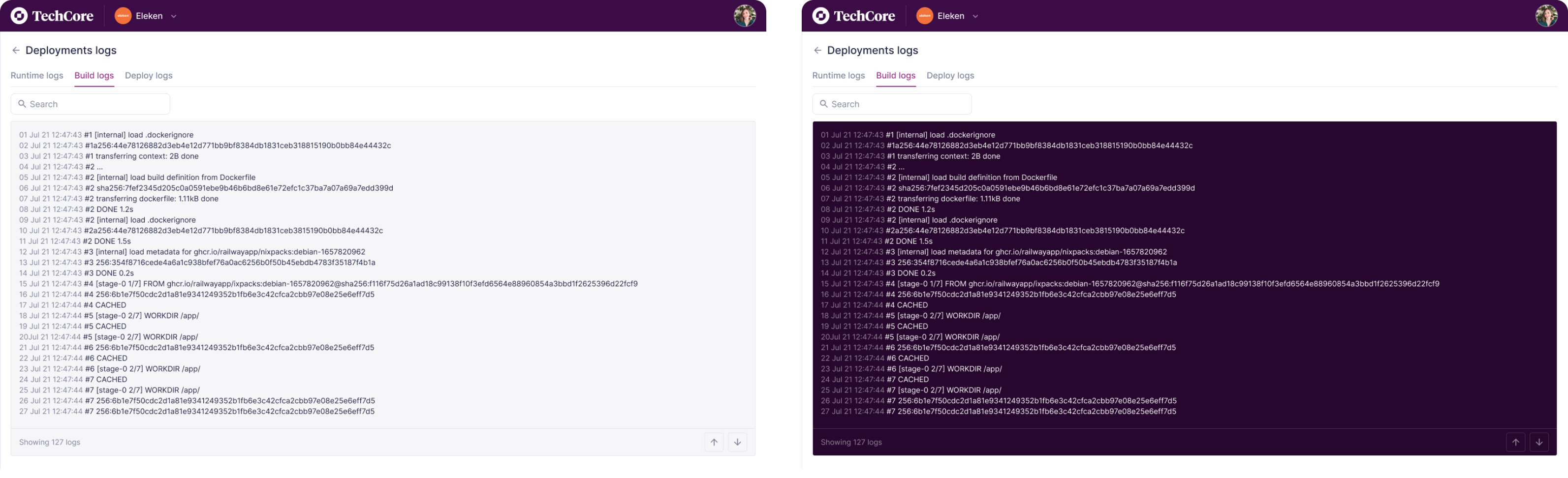 UI design of light and dark modes for dev software