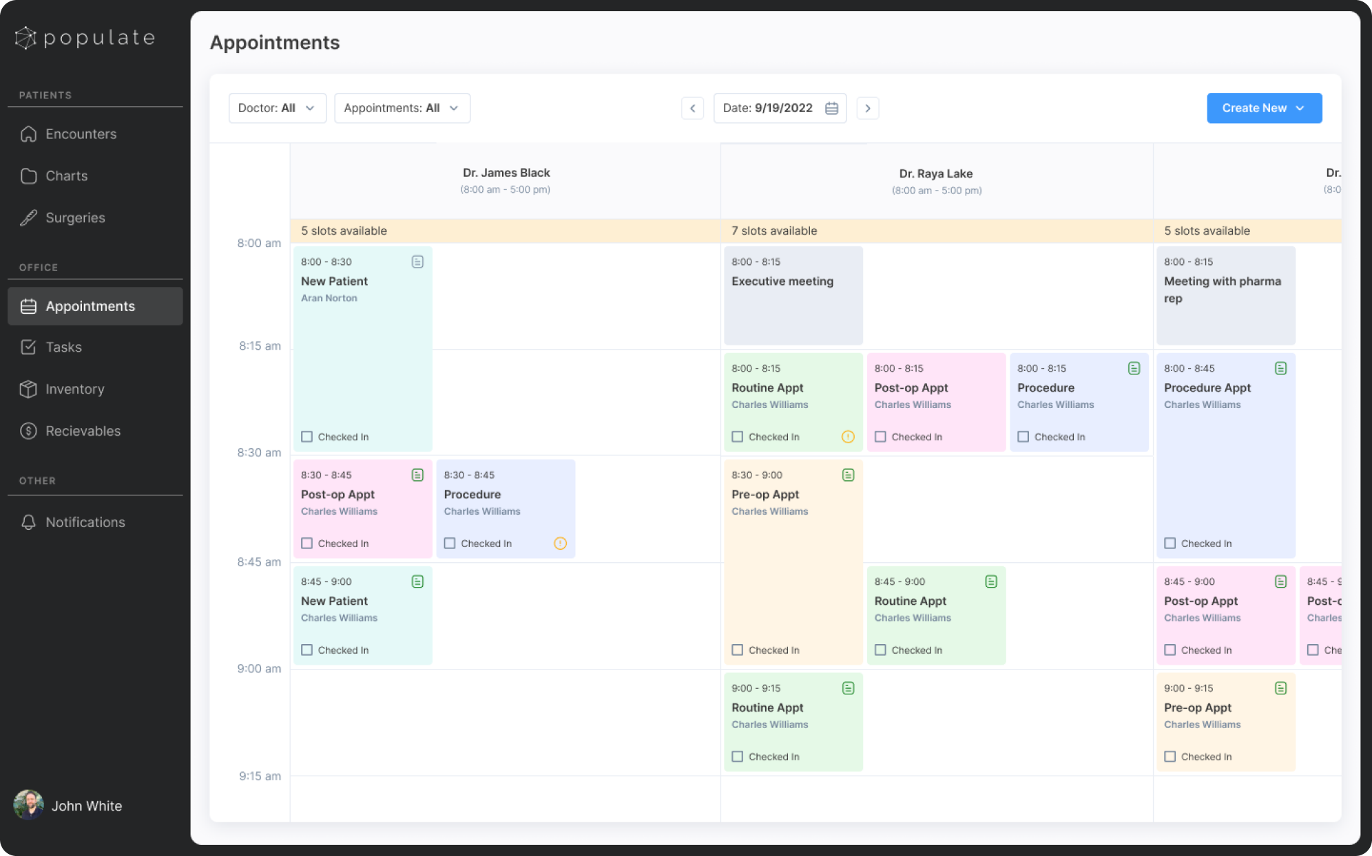 Upcoming appointments in a calendar