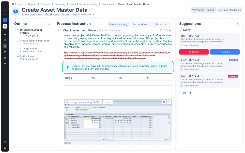 Process version histoy