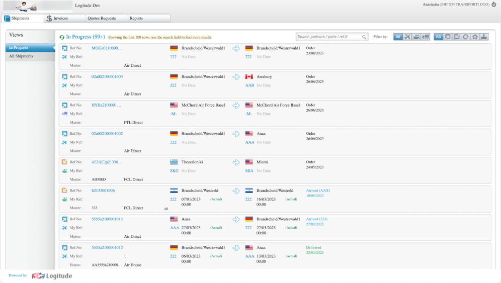 LogitudeWorld dashboard before