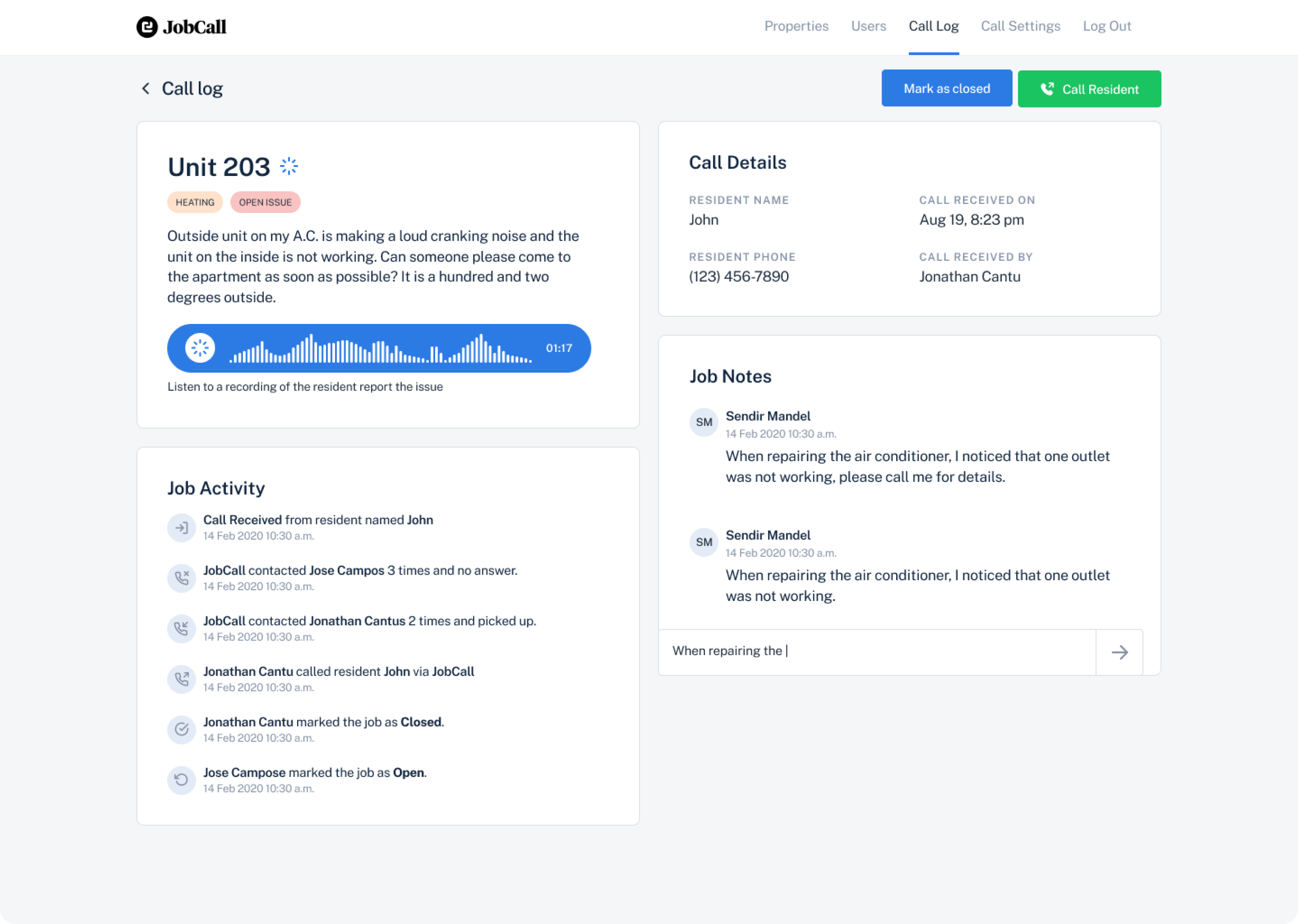 interface design example of a property management app for real estate industry