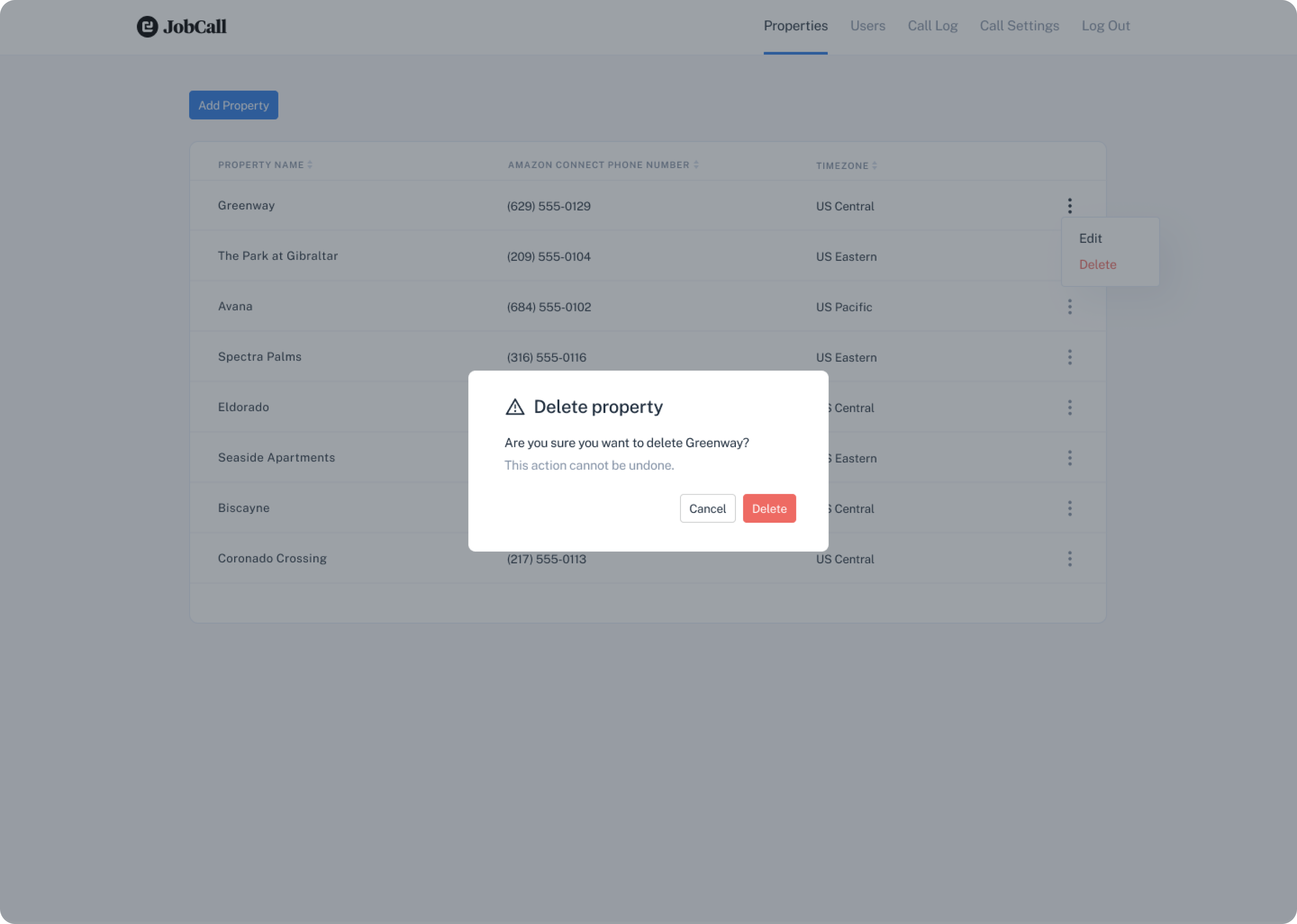 delete property modal window UI desing