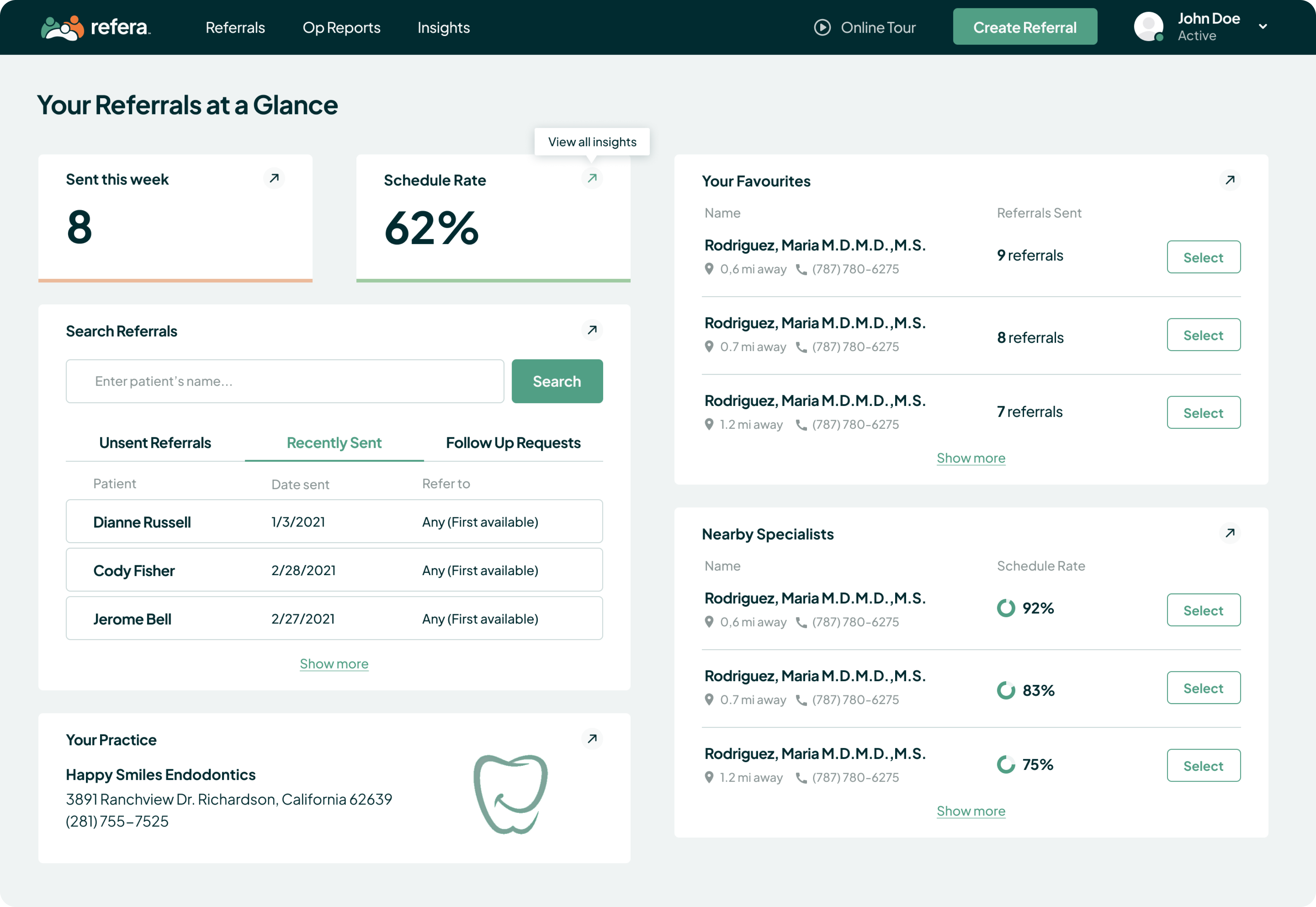 Dashboard design for a medical platform