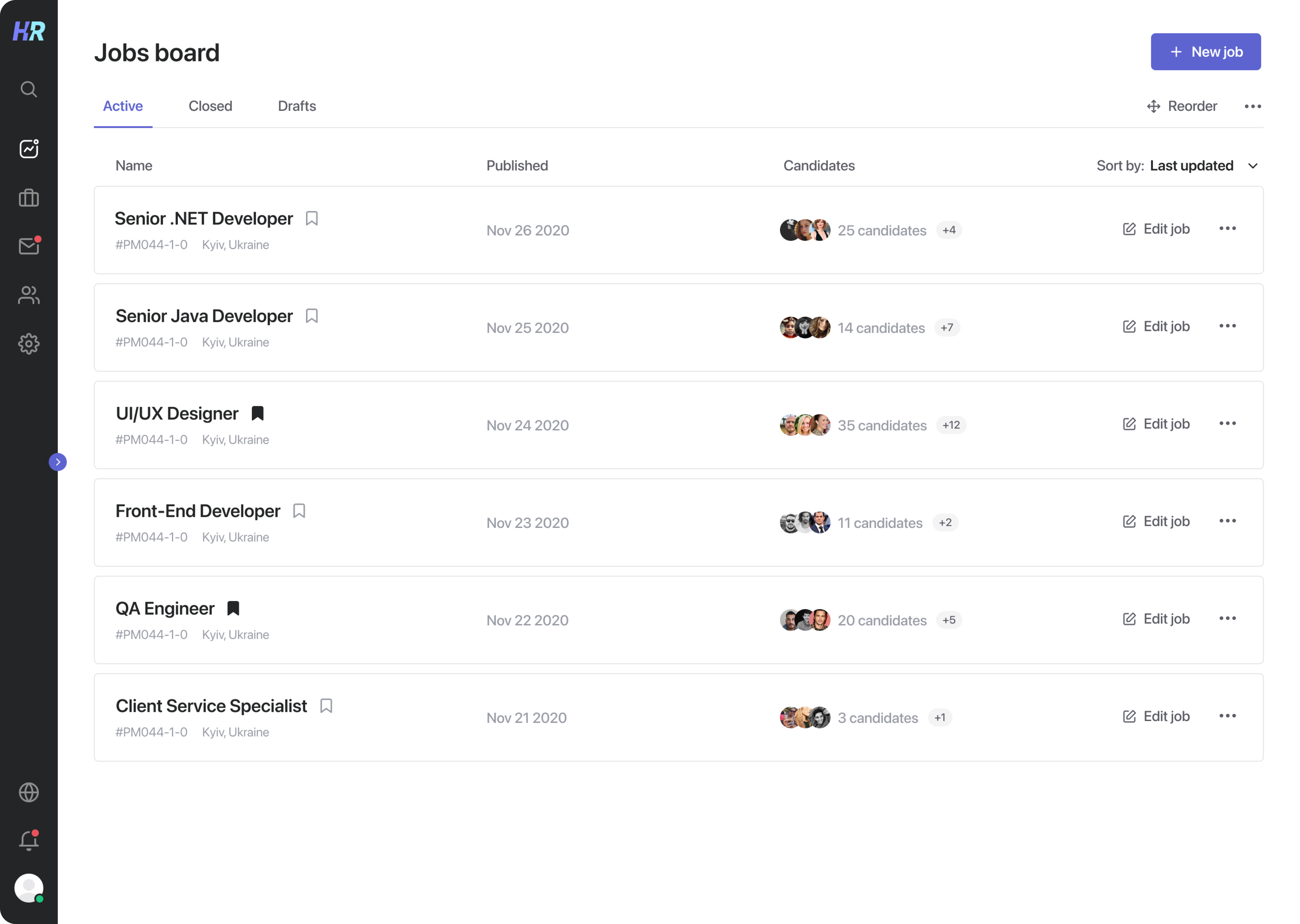 Jobs positions management flow
