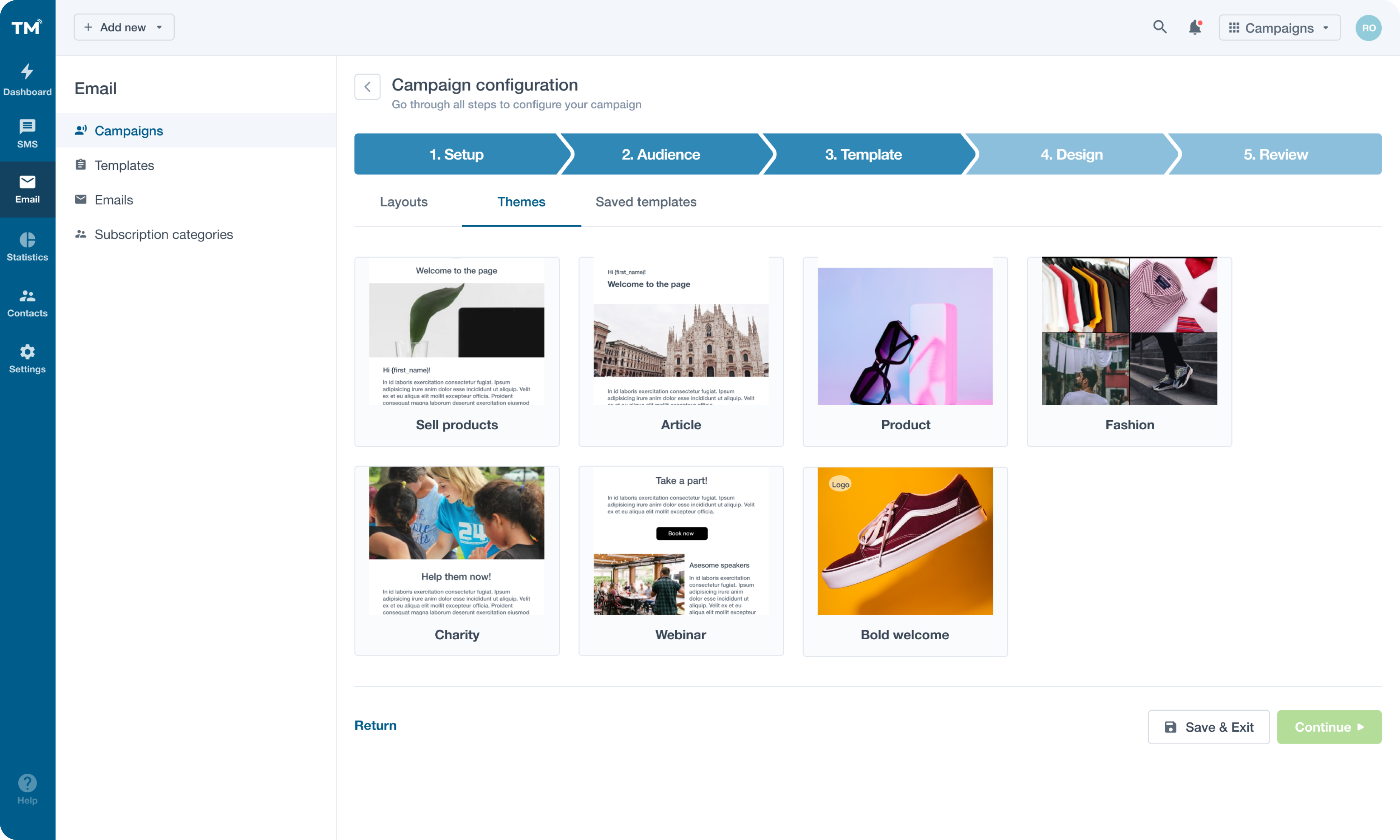Ready-made themes for campaign configuration