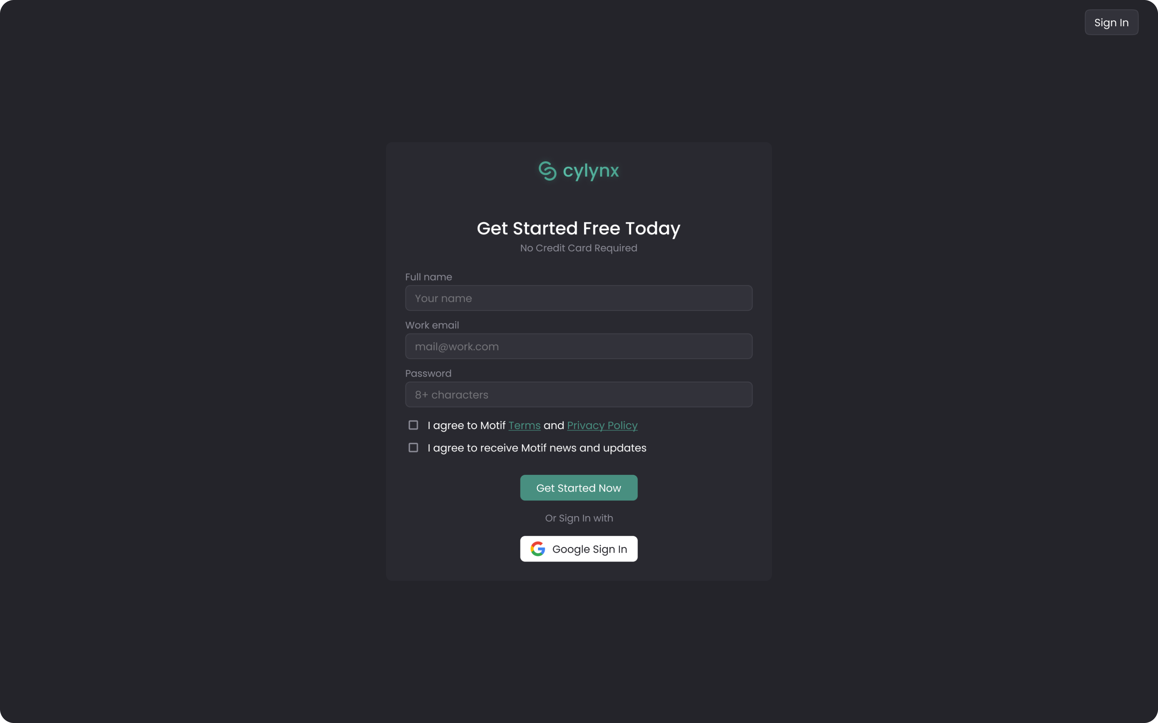 sign in/sign up screen design for no code data SaaS