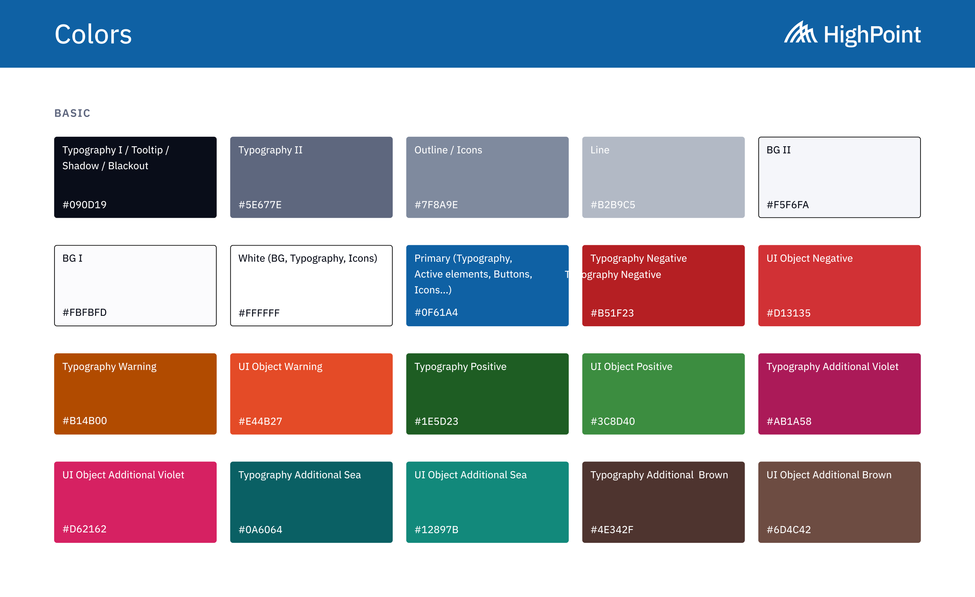 Color palette for highpoint project