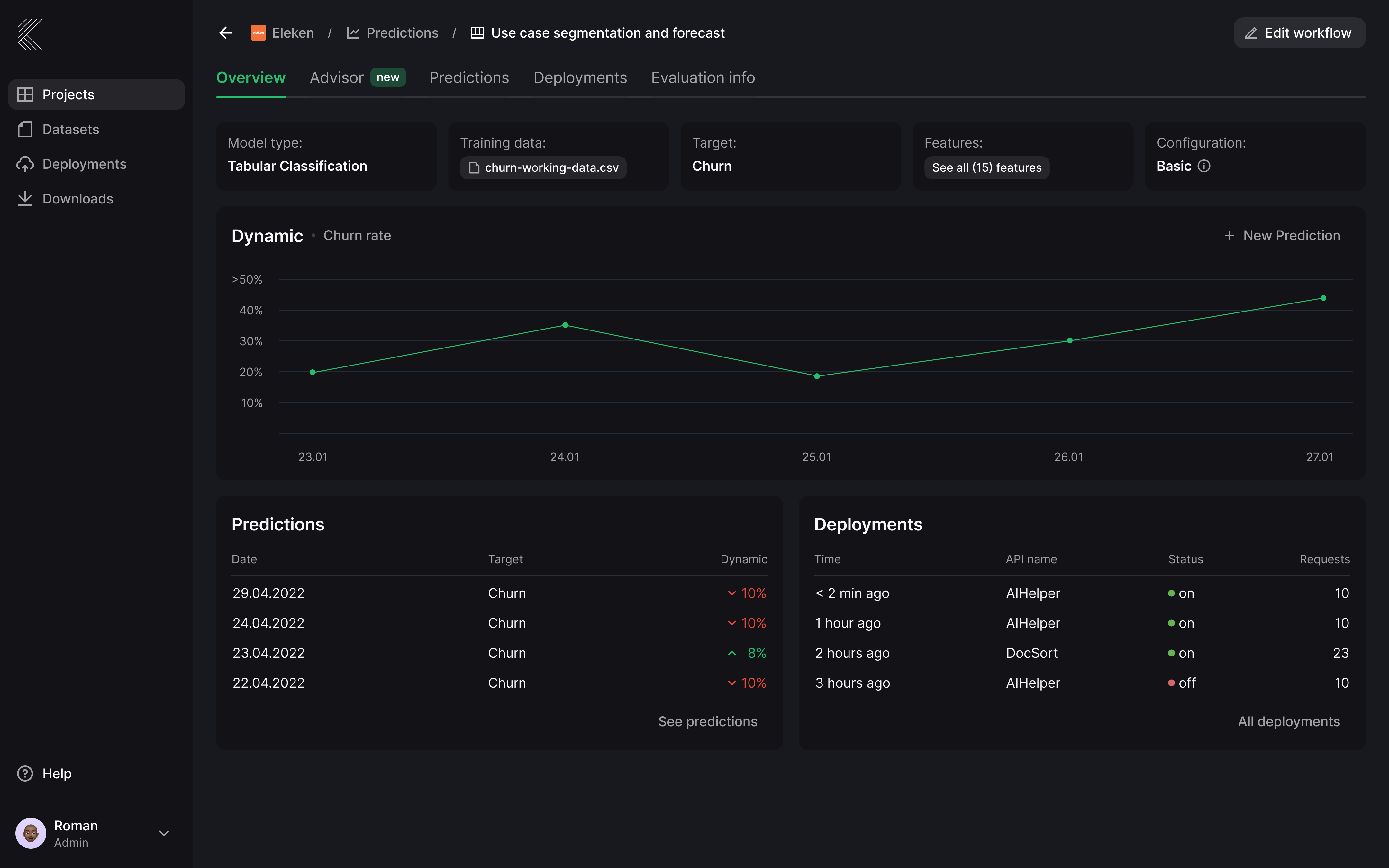 dark UI ashboard example for a data SaaS tool