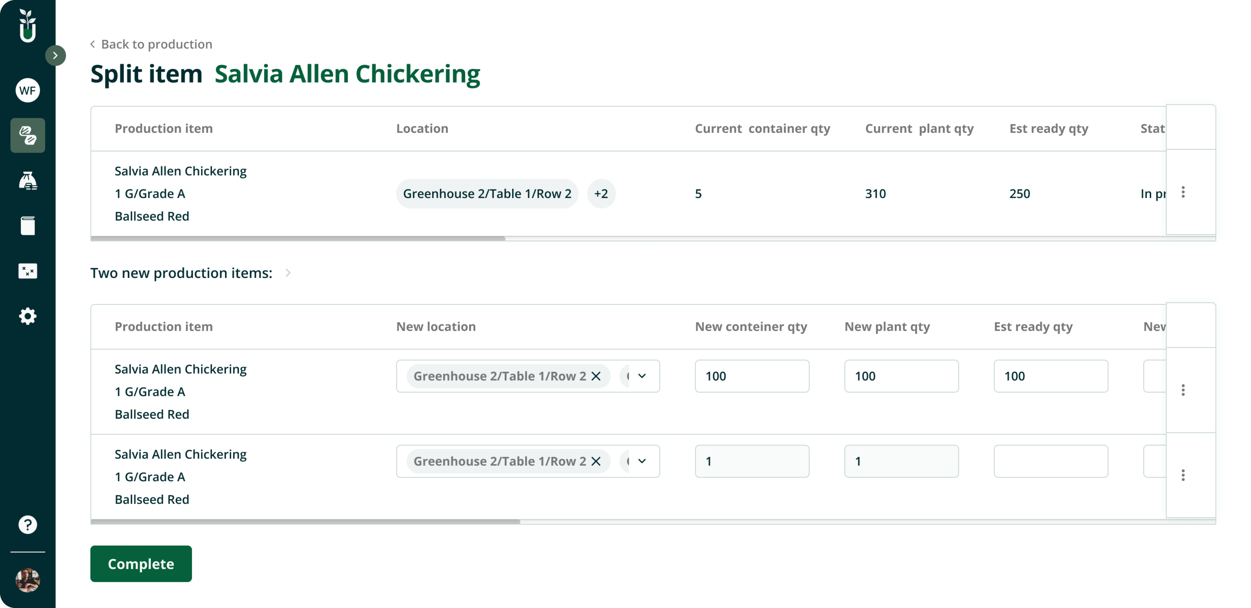 The Split Item feature design