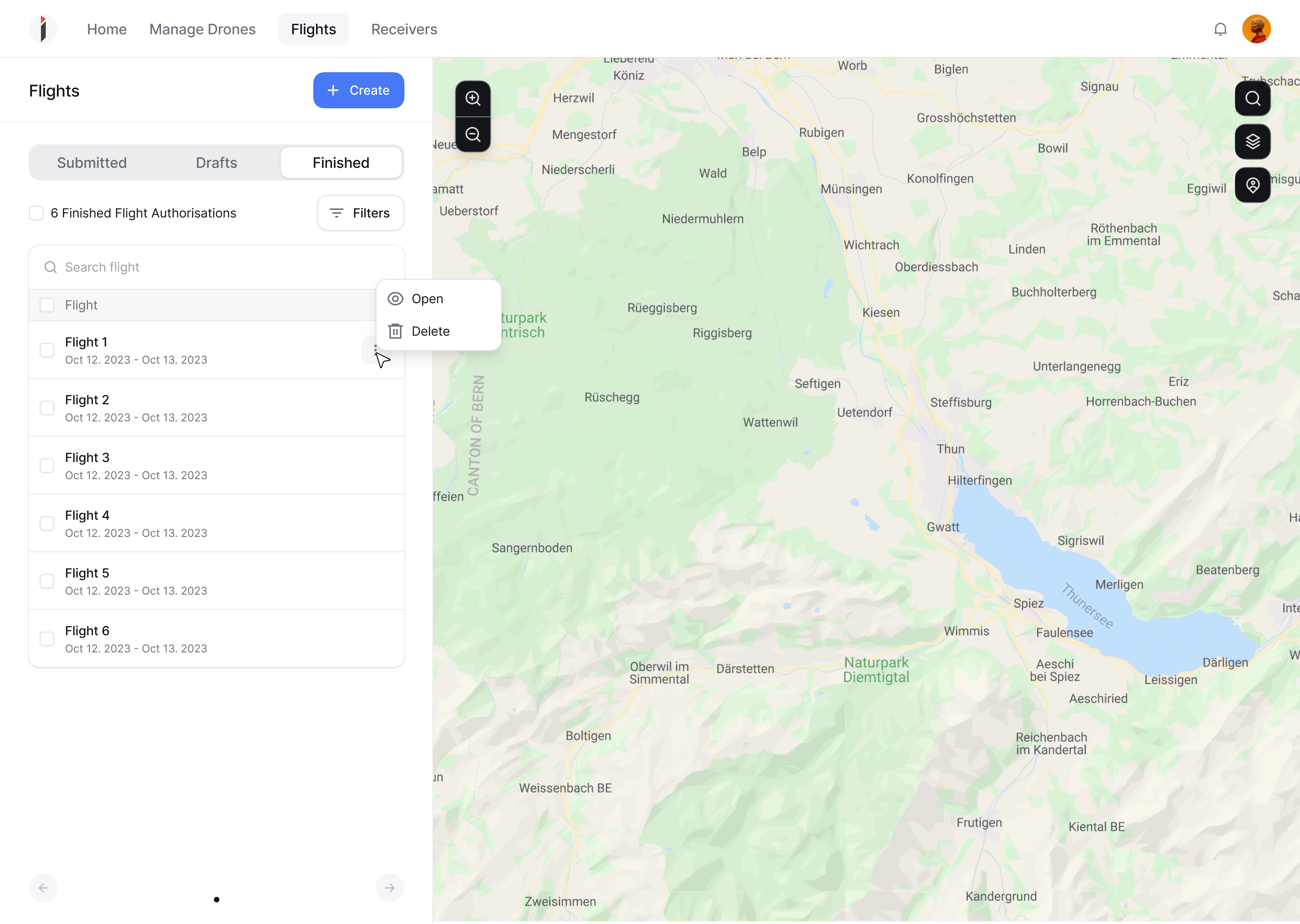 map interface design for a drone management platform