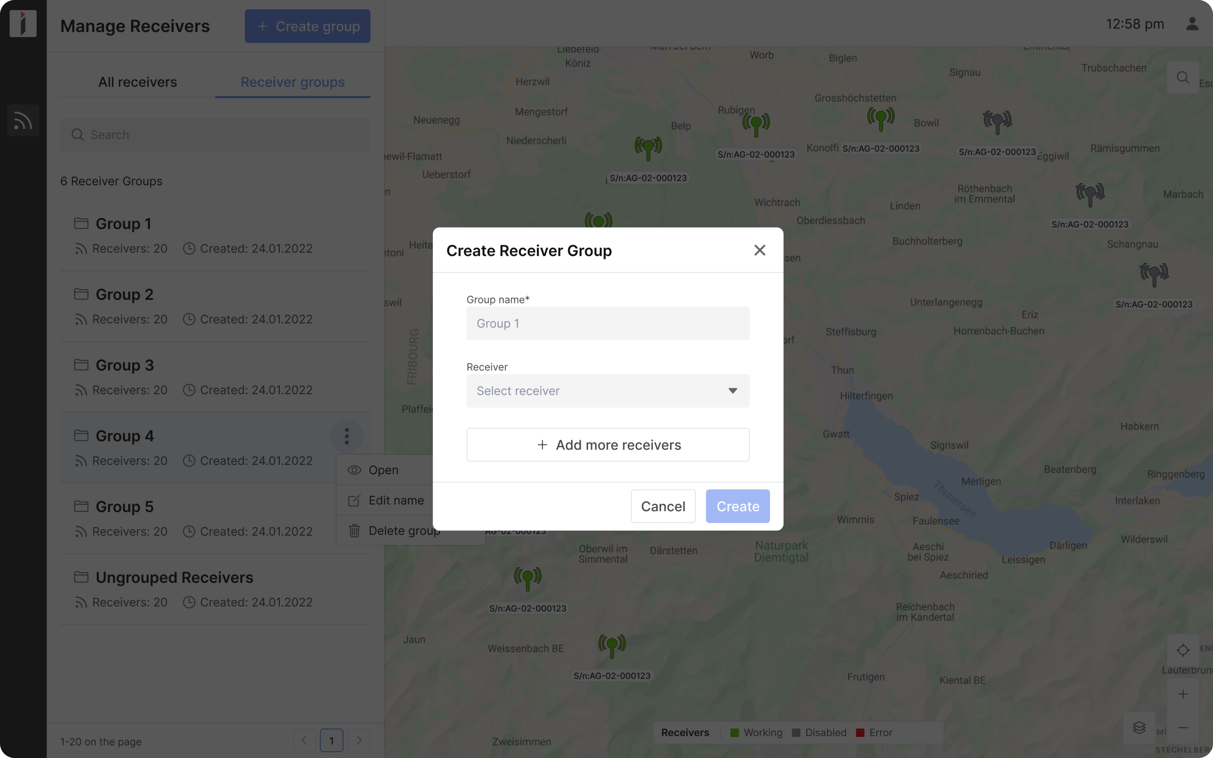 modal window UI design for a geospatial SaaS 