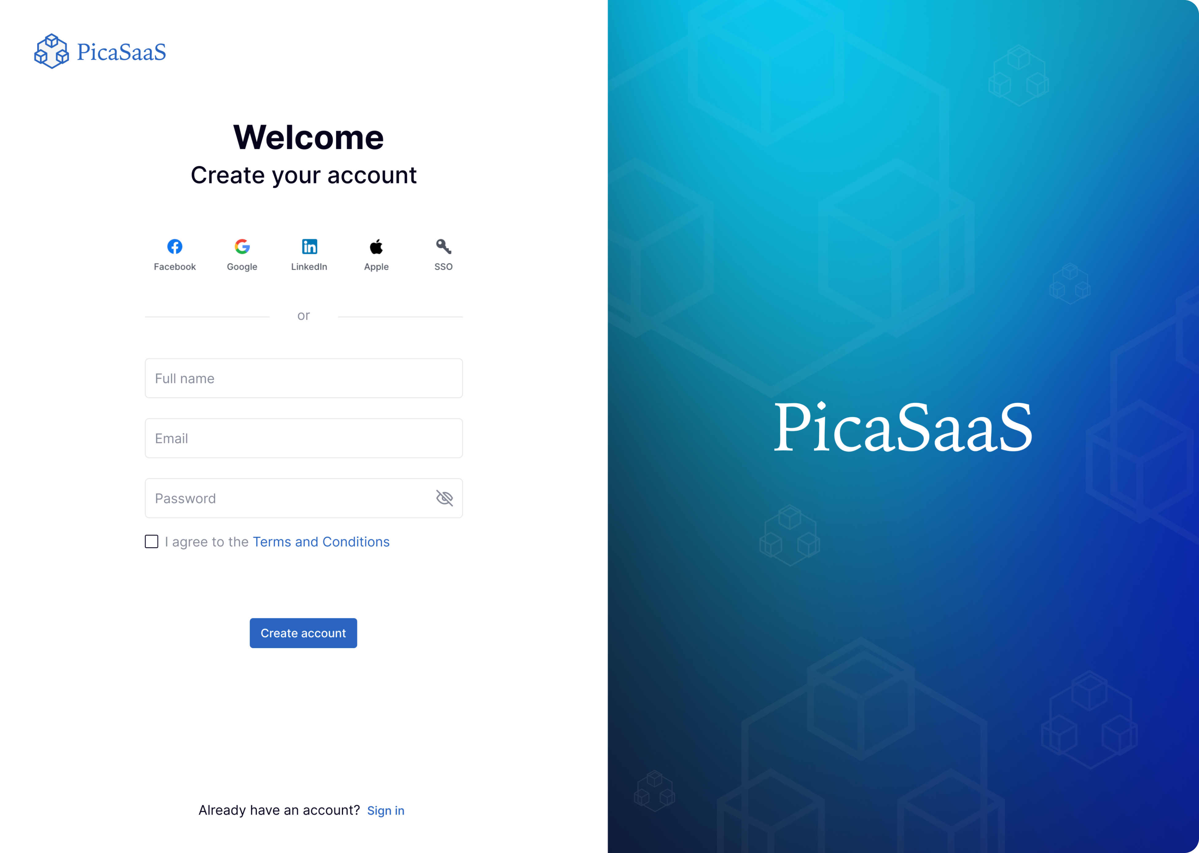 log in screen design for a no-code app builder