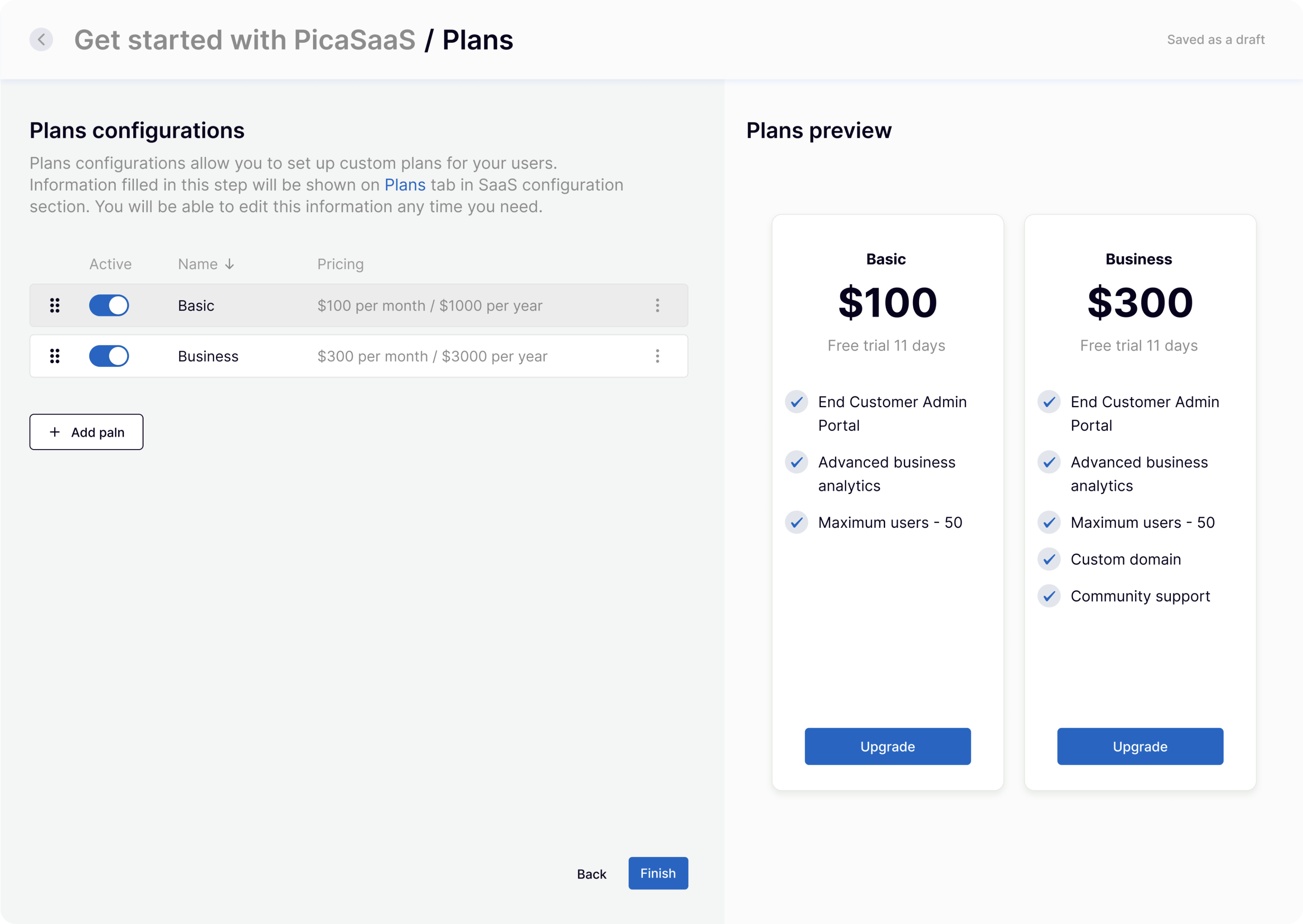 pricing page design example for an app builder app