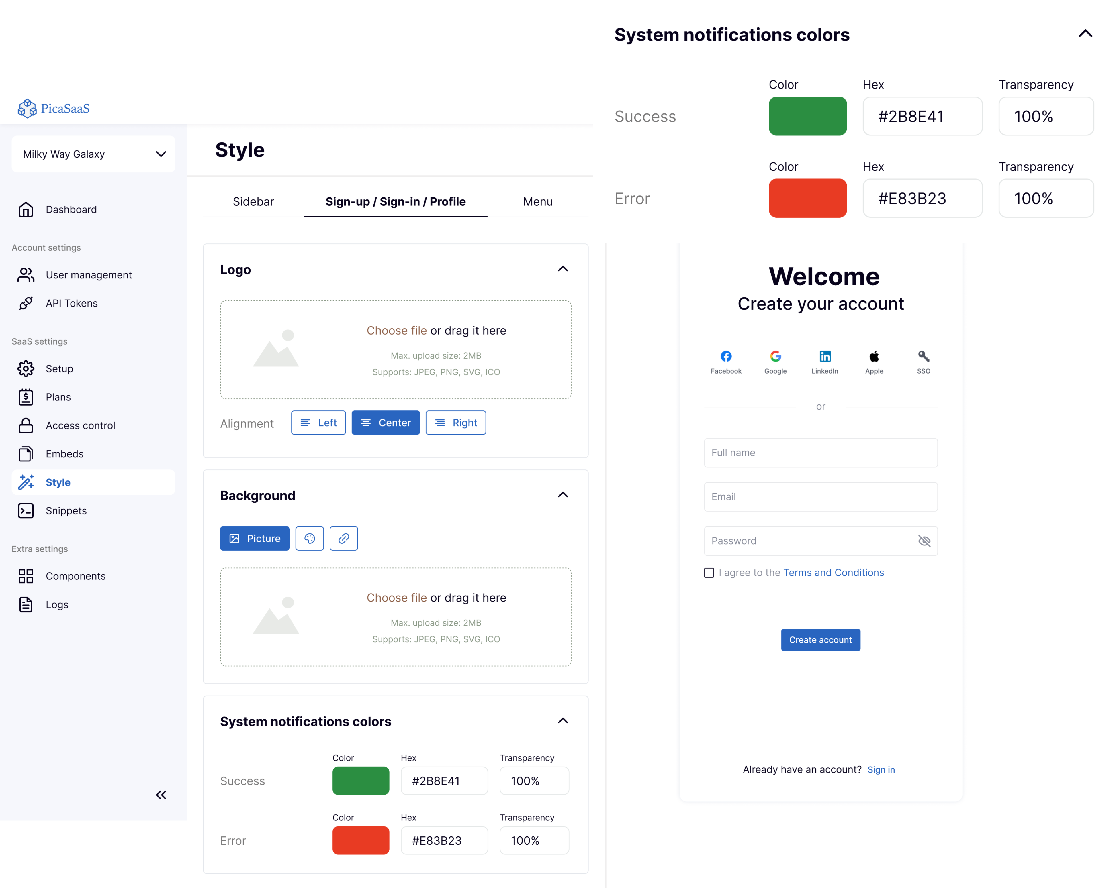 UI UX design of a no code app for building SaaS platforms 