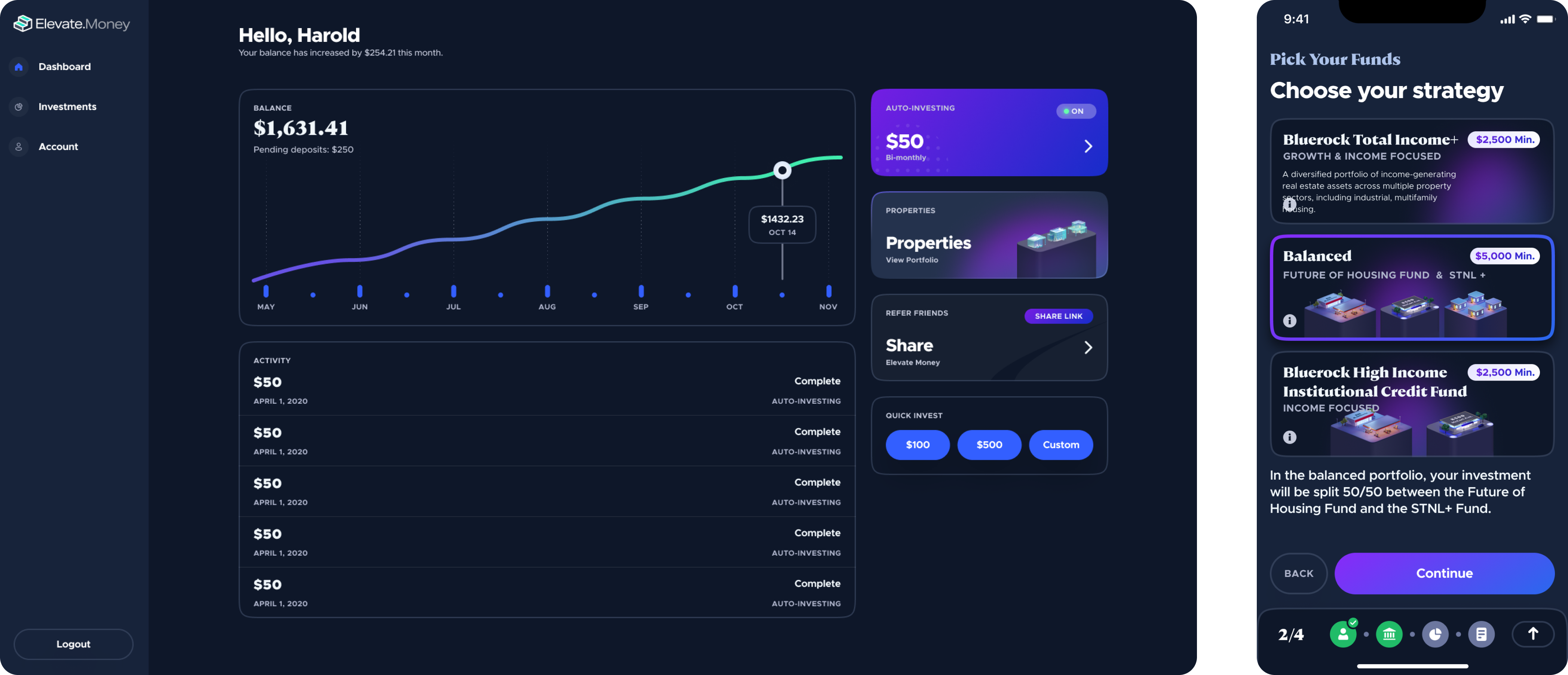 Initial design for web and mobile