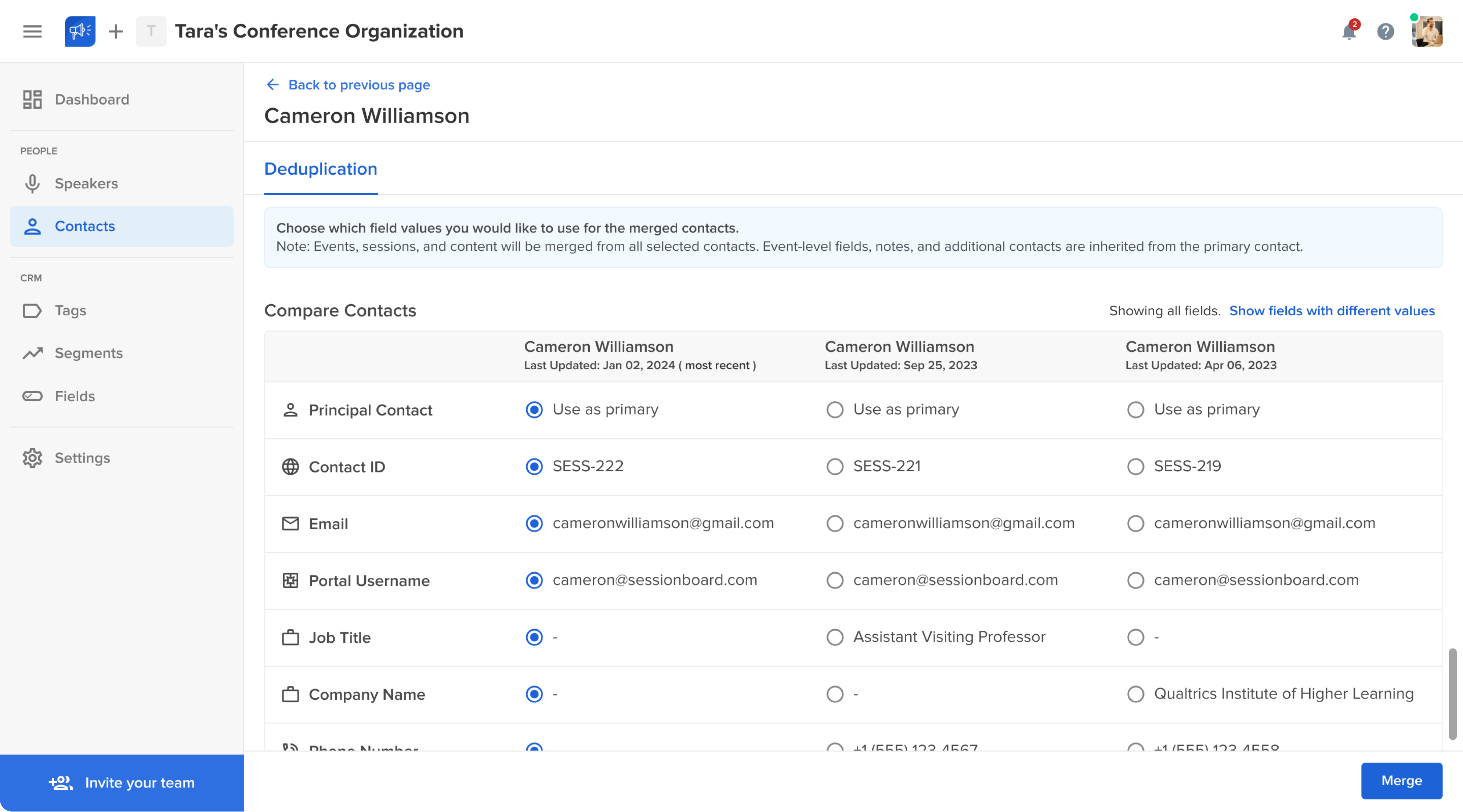 Sessionboard Deduplication flow