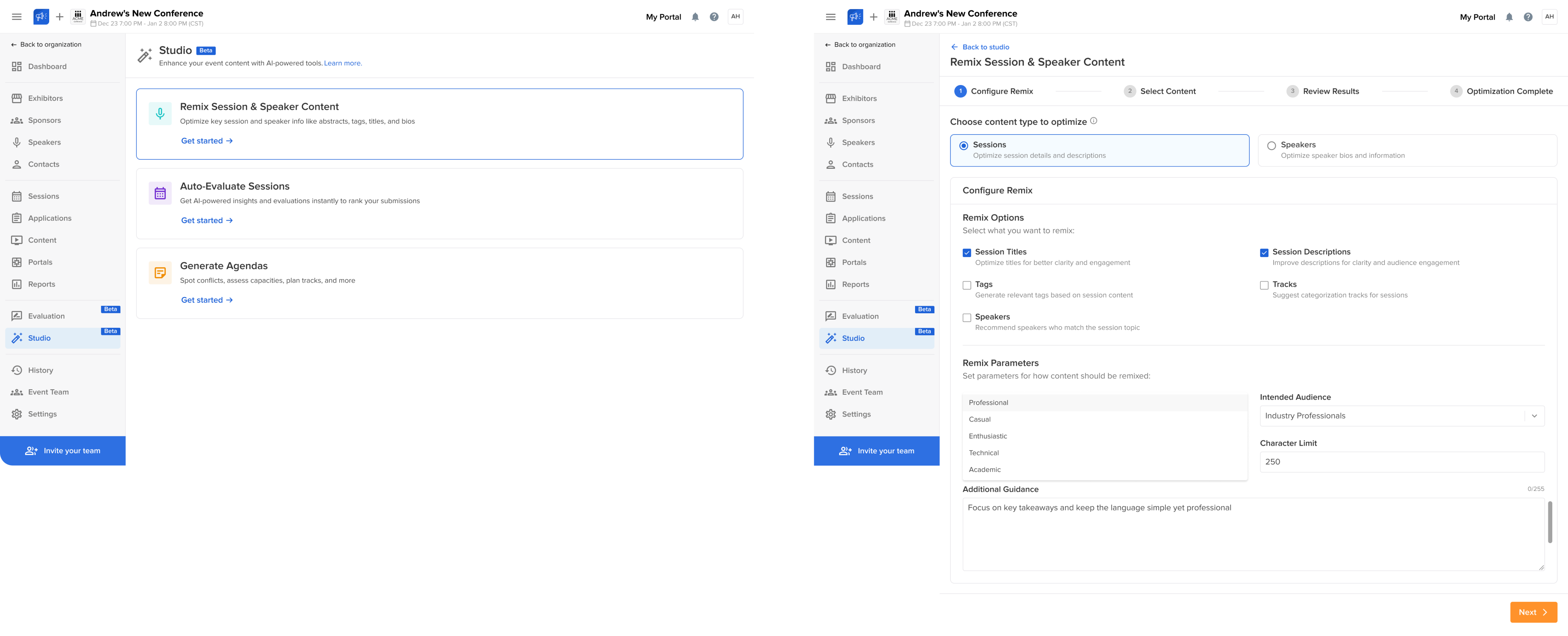 Sessionboard ‍Studio AI flow