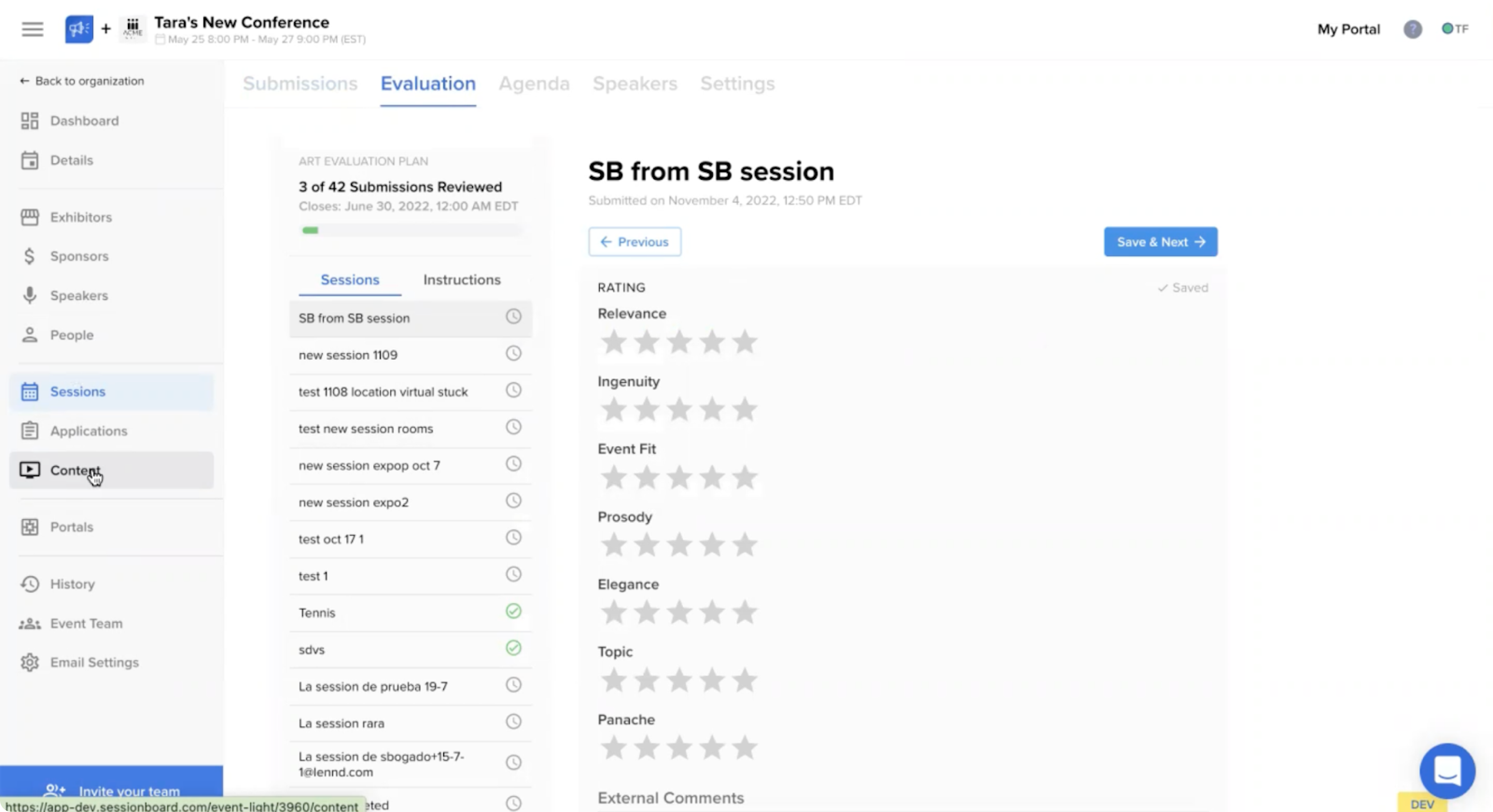 Sessionboard ‍evaluation before redesign