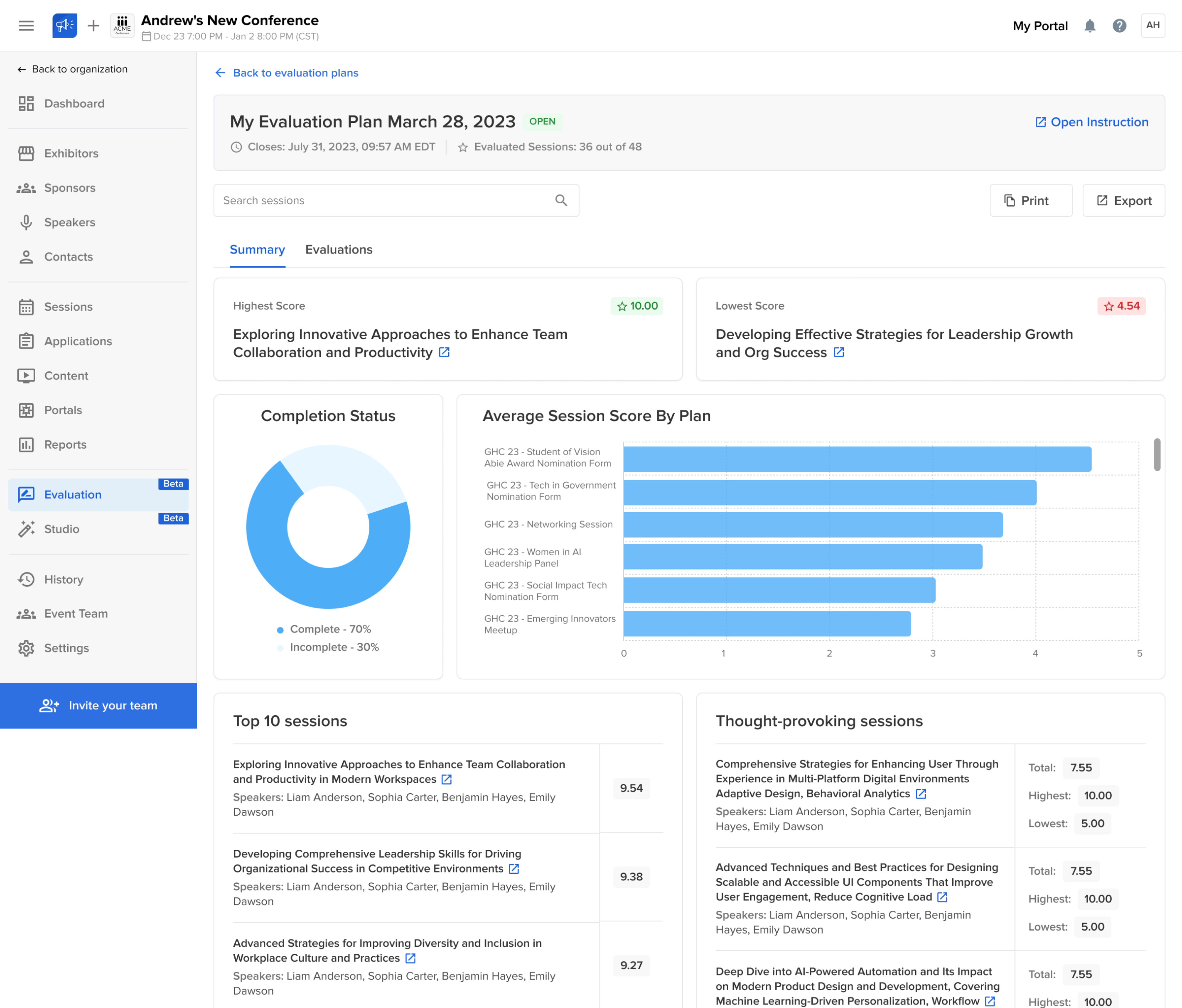 Sessionboard Evaluation AI Summary