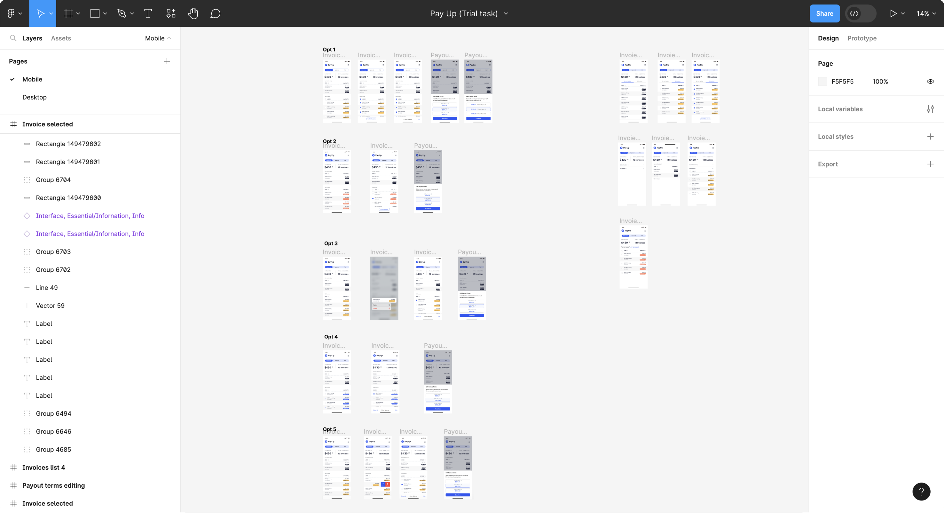 Figma mockups for a financial app