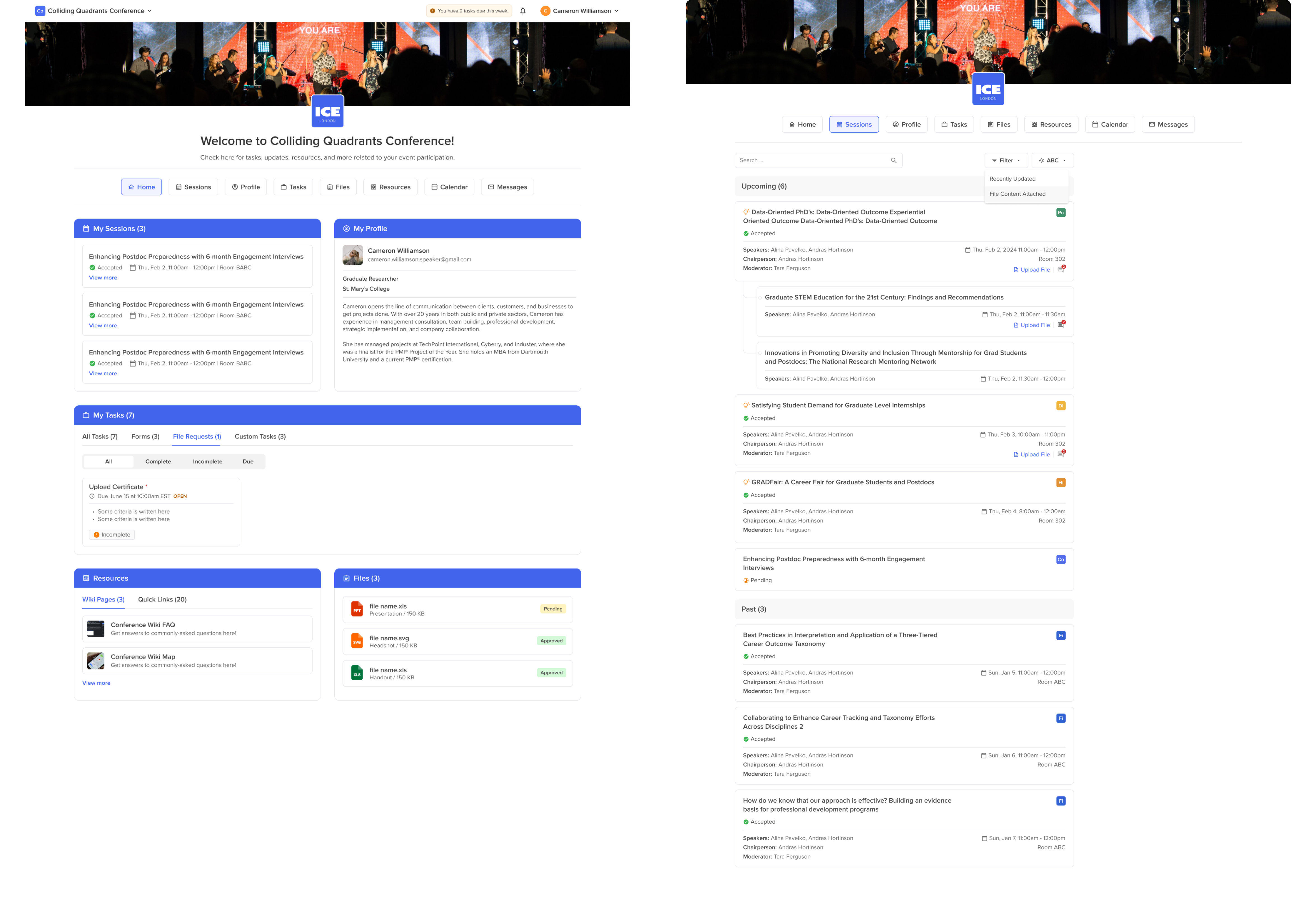Sessionboard UI after redesign