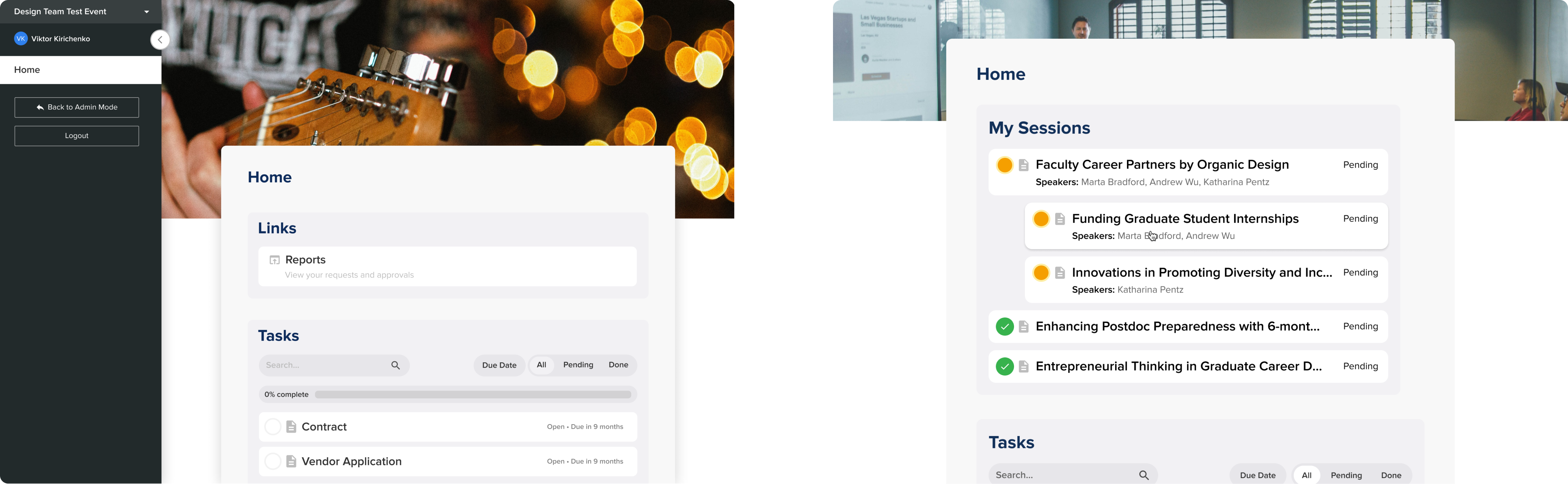 Sessionboard UI before redesign