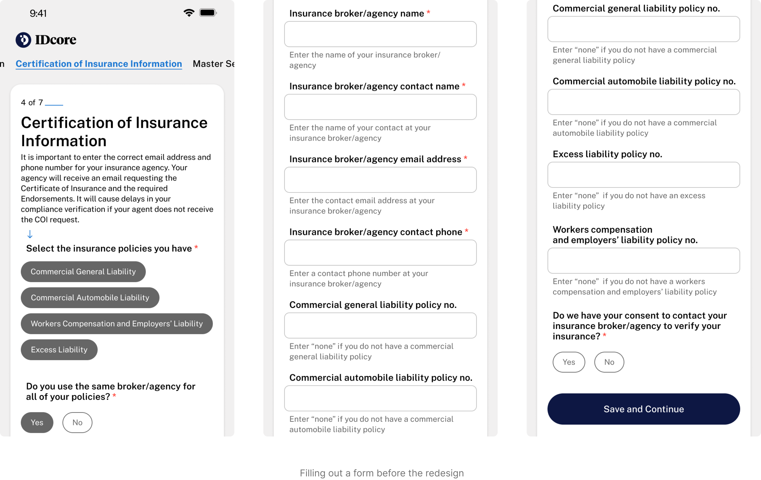 IDCore filling out the forms before