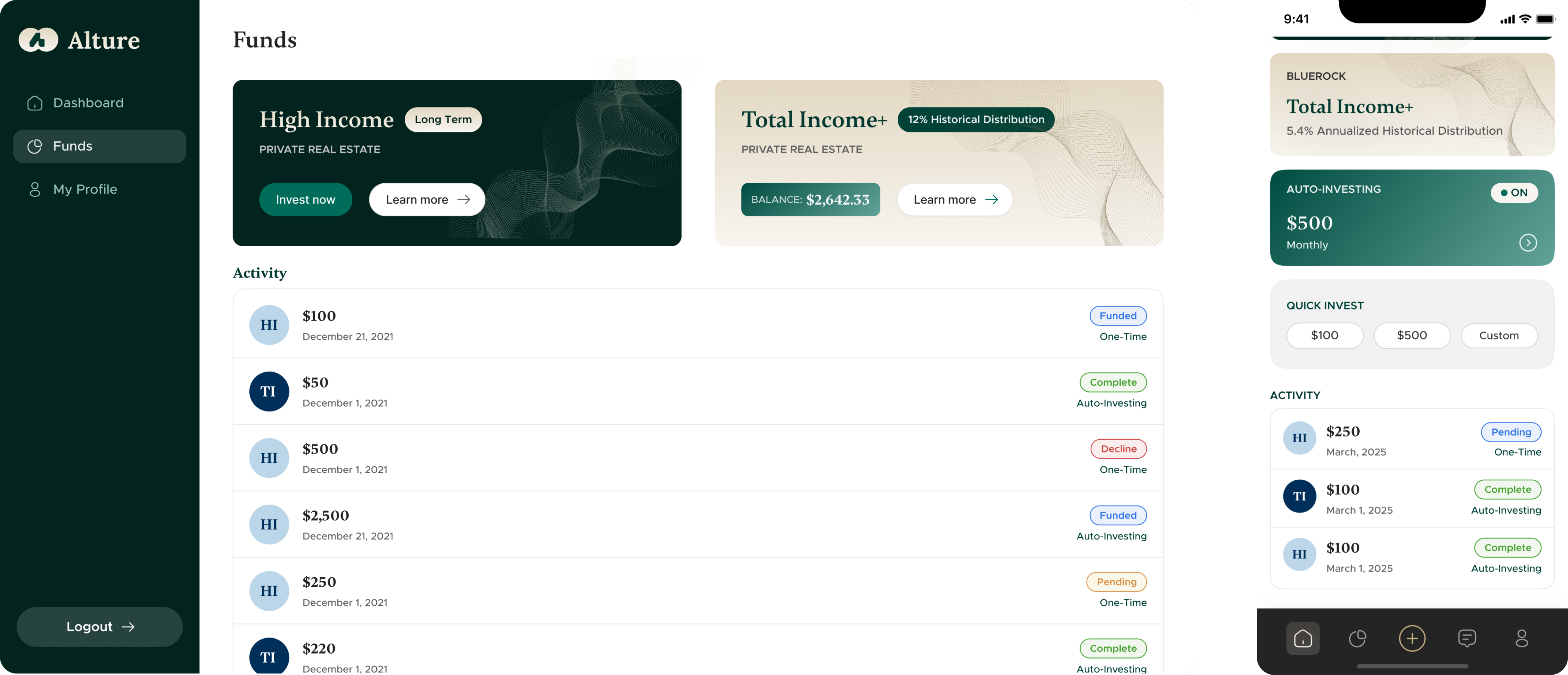 Desktop and mobile screens