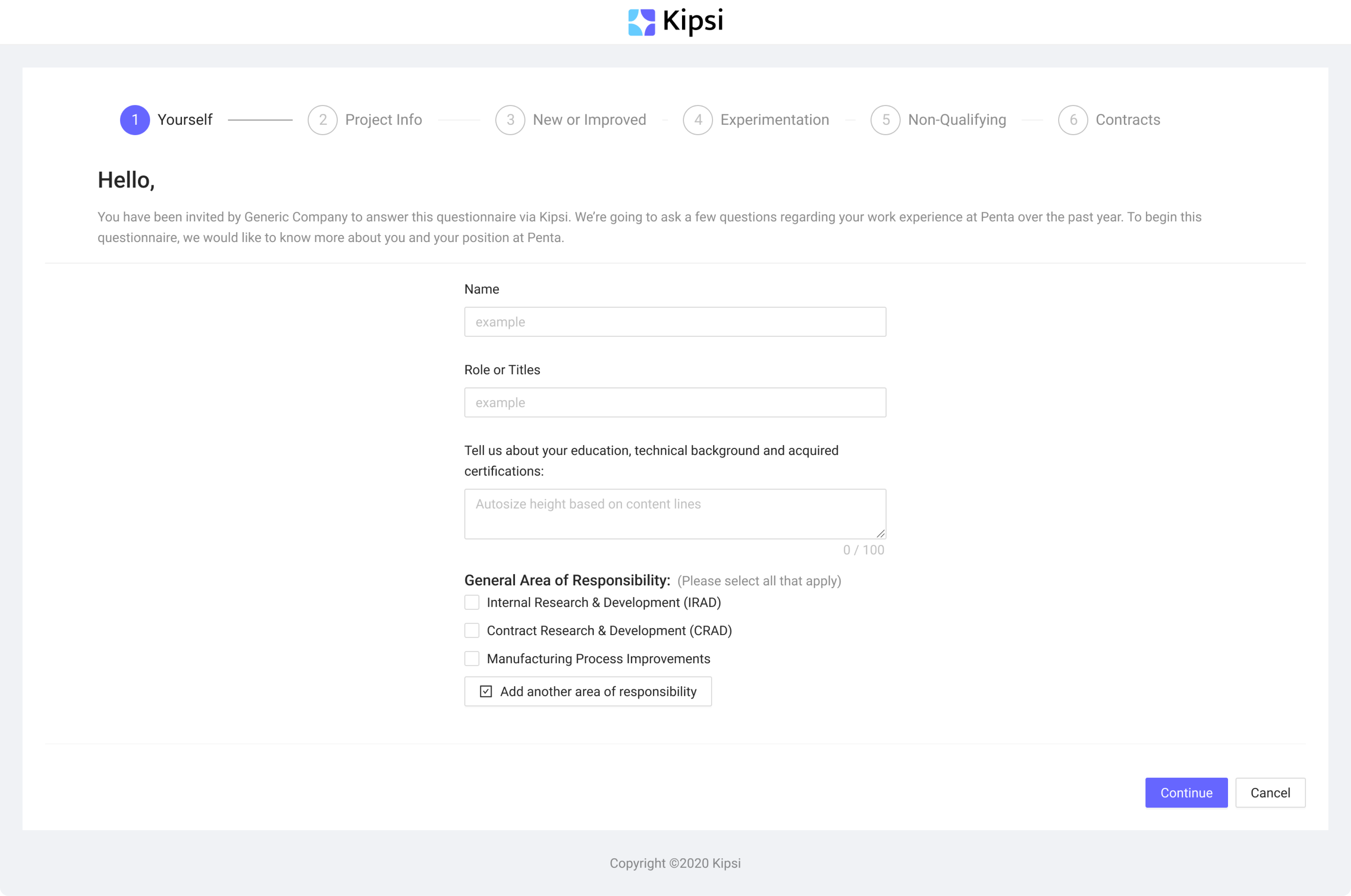 Questionnaire section before the redesign