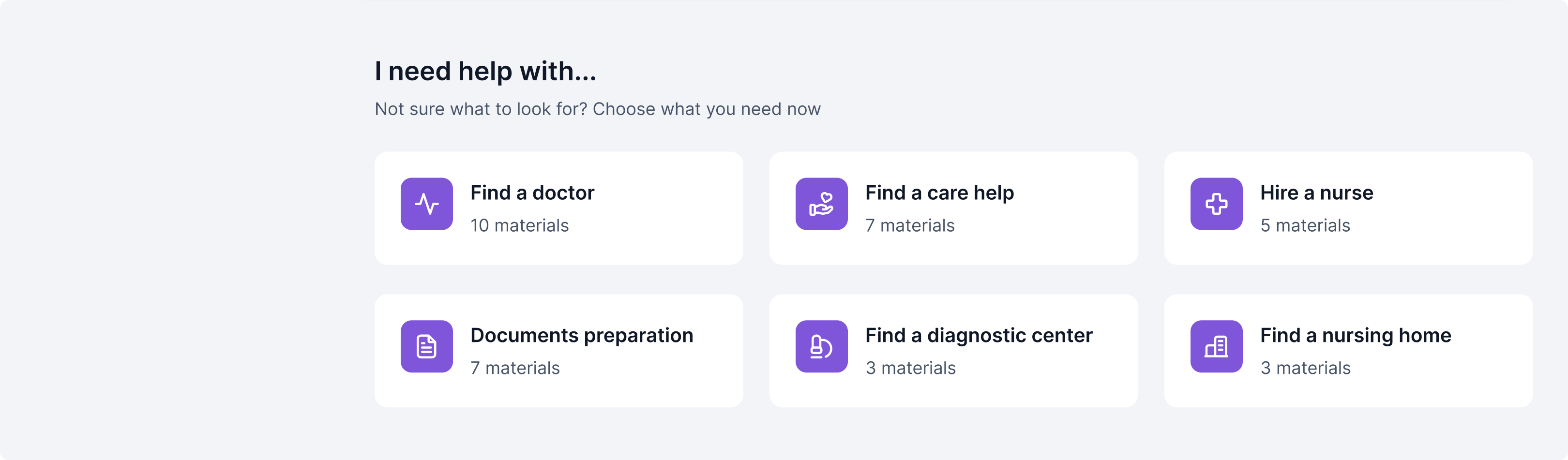 “I need help with…” section